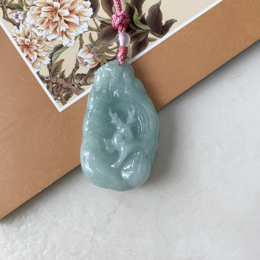 Jadeite Jade Deer in Forest Hand Carved Pendant Necklace, YJ-0321-0468569 - AriaDesignCollection