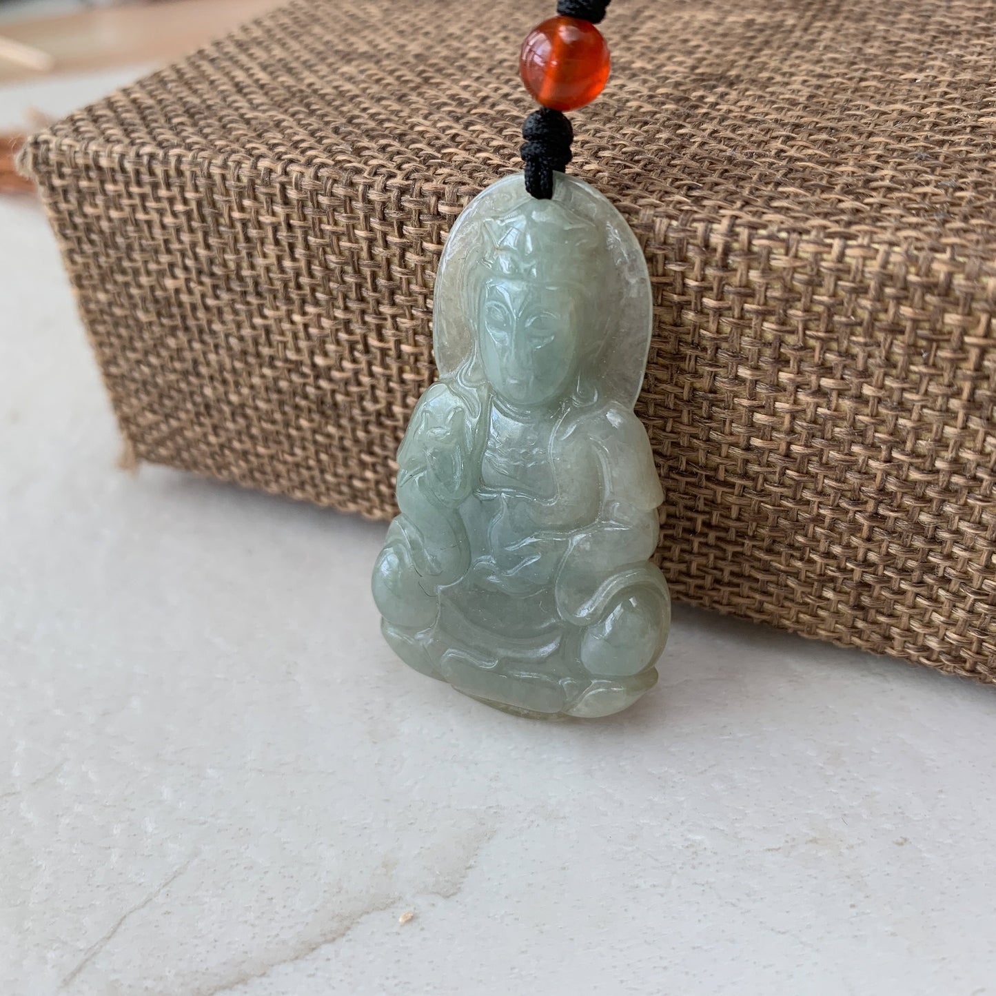 Jadeite Jade Guan Yin Kwan Yin Avalokitesvara Semi-Translucent Carved Pendant Necklace, YW-0110-1646935732 - AriaDesignCollection