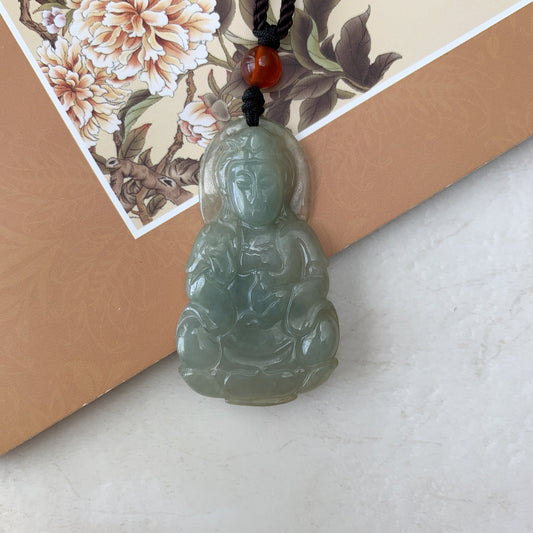 Jadeite Jade Guan Yin Kwan Yin Avalokitesvara Semi-Translucent Carved Pendant Necklace, YW-0110-1646935732 - AriaDesignCollection