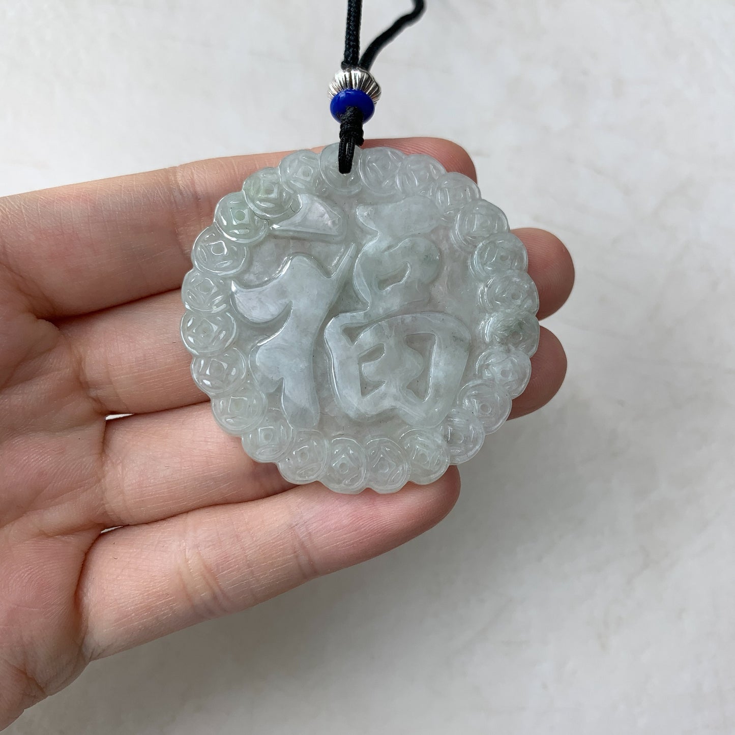 Jadeite Jade Luck Fu 福 Fortune Pendant Carved Necklace, YJ-0321-0322800 - AriaDesignCollection