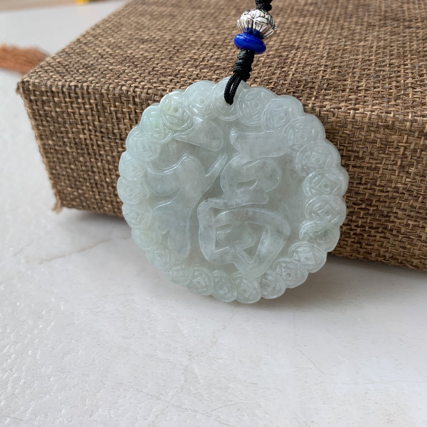 Jadeite Jade Luck Fu 福 Fortune Pendant Carved Necklace, YJ-0321-0322800 - AriaDesignCollection