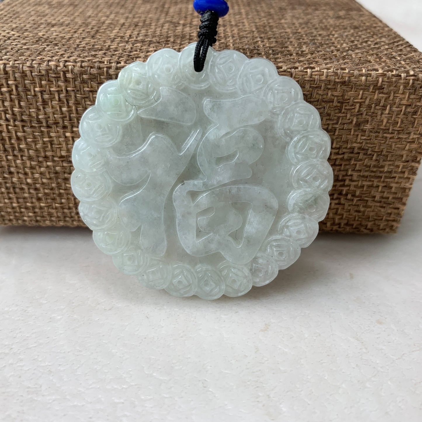 Jadeite Jade Luck Fu 福 Fortune Pendant Carved Necklace, YJ-0321-0322800 - AriaDesignCollection