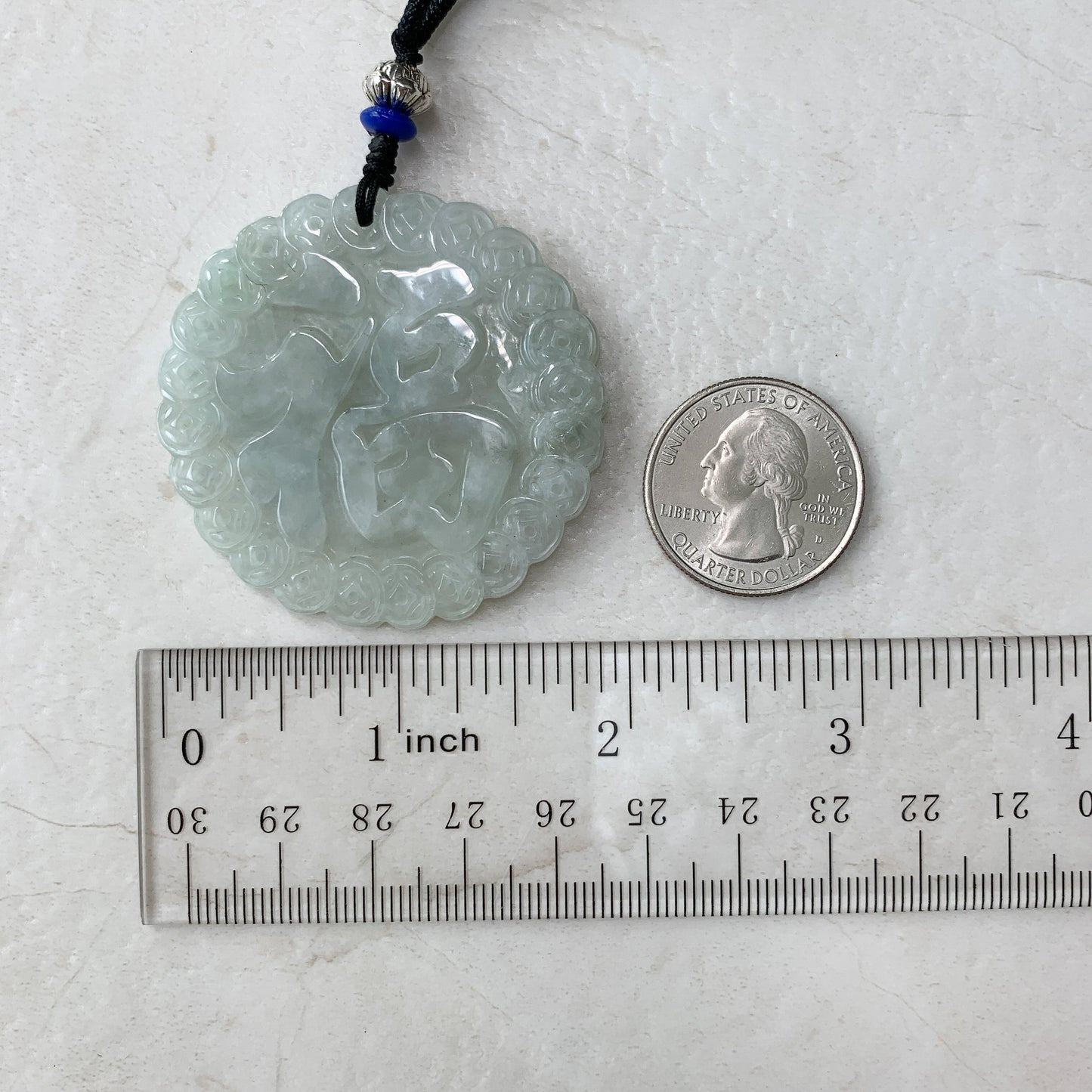 Jadeite Jade Luck Fu 福 Fortune Pendant Carved Necklace, YJ-0321-0322800 - AriaDesignCollection