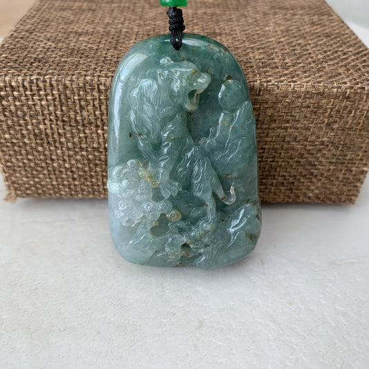 Jadeite Jade Tiger Chinese Zodiac Carved Pendant Necklace, YJ-0321-0344808 - AriaDesignCollection