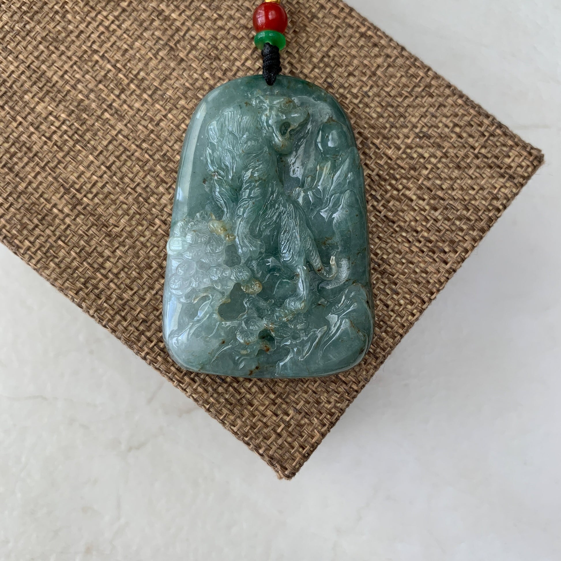 Jadeite Jade Tiger Chinese Zodiac Carved Pendant Necklace, YJ-0321-0344808 - AriaDesignCollection