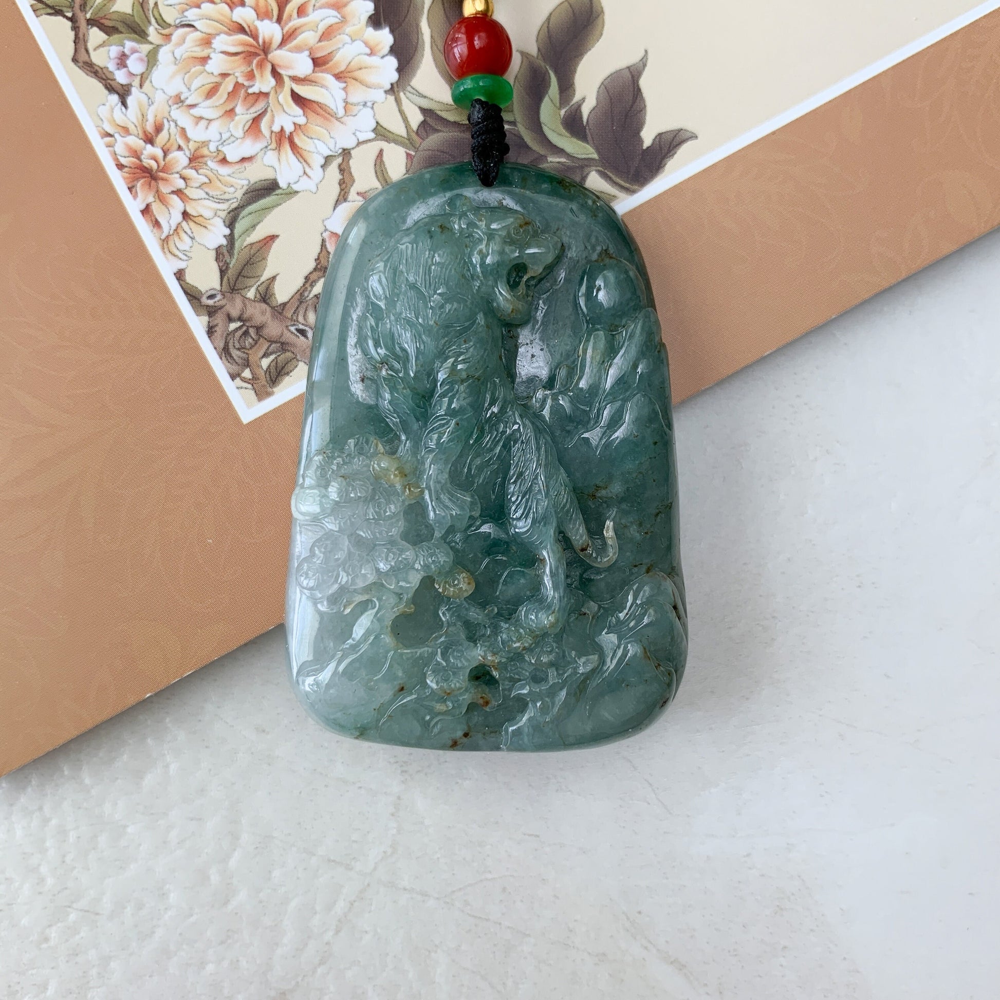 Jadeite Jade Tiger Chinese Zodiac Carved Pendant Necklace, YJ-0321-0344808 - AriaDesignCollection