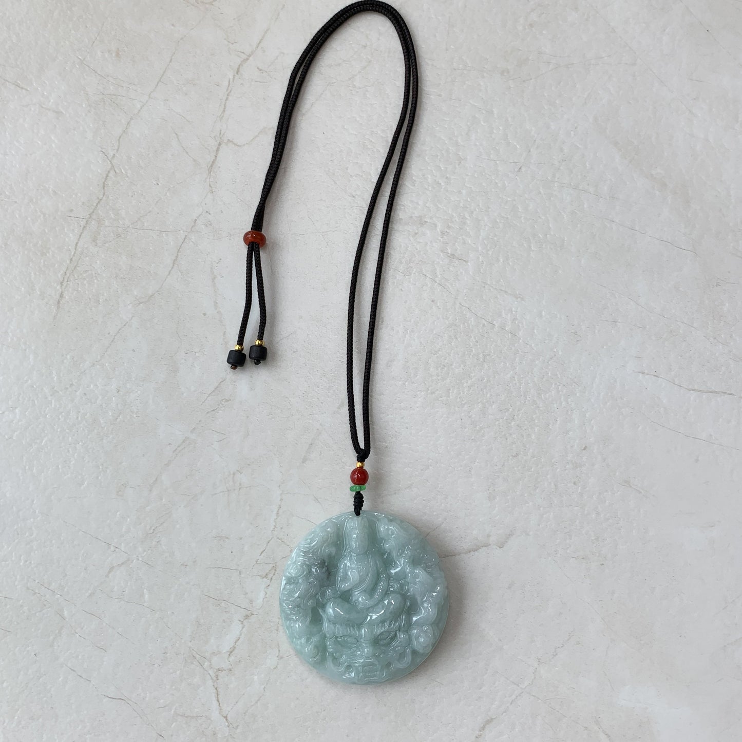Jadeite Jade Guan Yin Kwan Yin Protected by Dragon Avalokitesvara Semi-Translucent Carved Pendant Necklace, YJ-0321-0361717 - AriaDesignCollection
