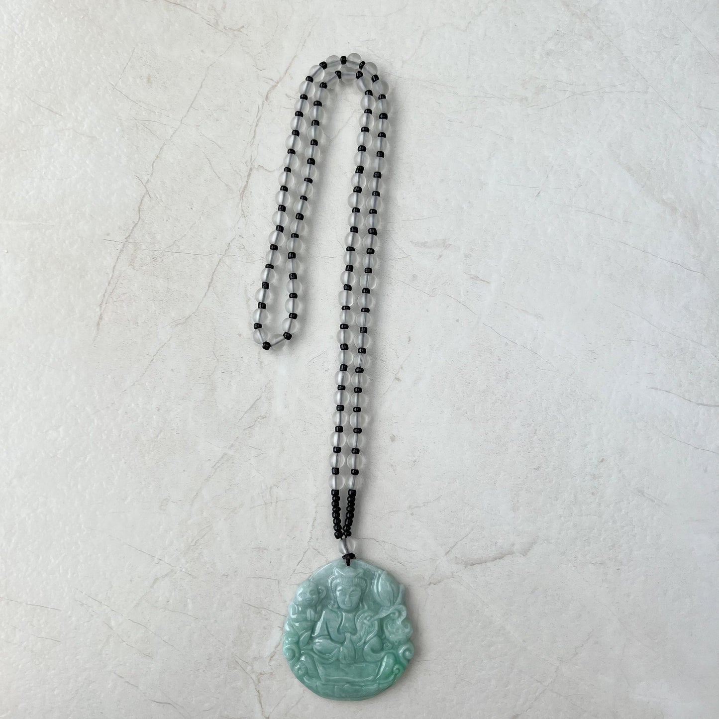 Jadeite Jade Guan Yin Fertility Goddess, Bringer of Children, Avalokiteshvara Pendant Necklace, Green, Kuan Yin, Song zi, YJ-0921-0172411 - AriaDesignCollection