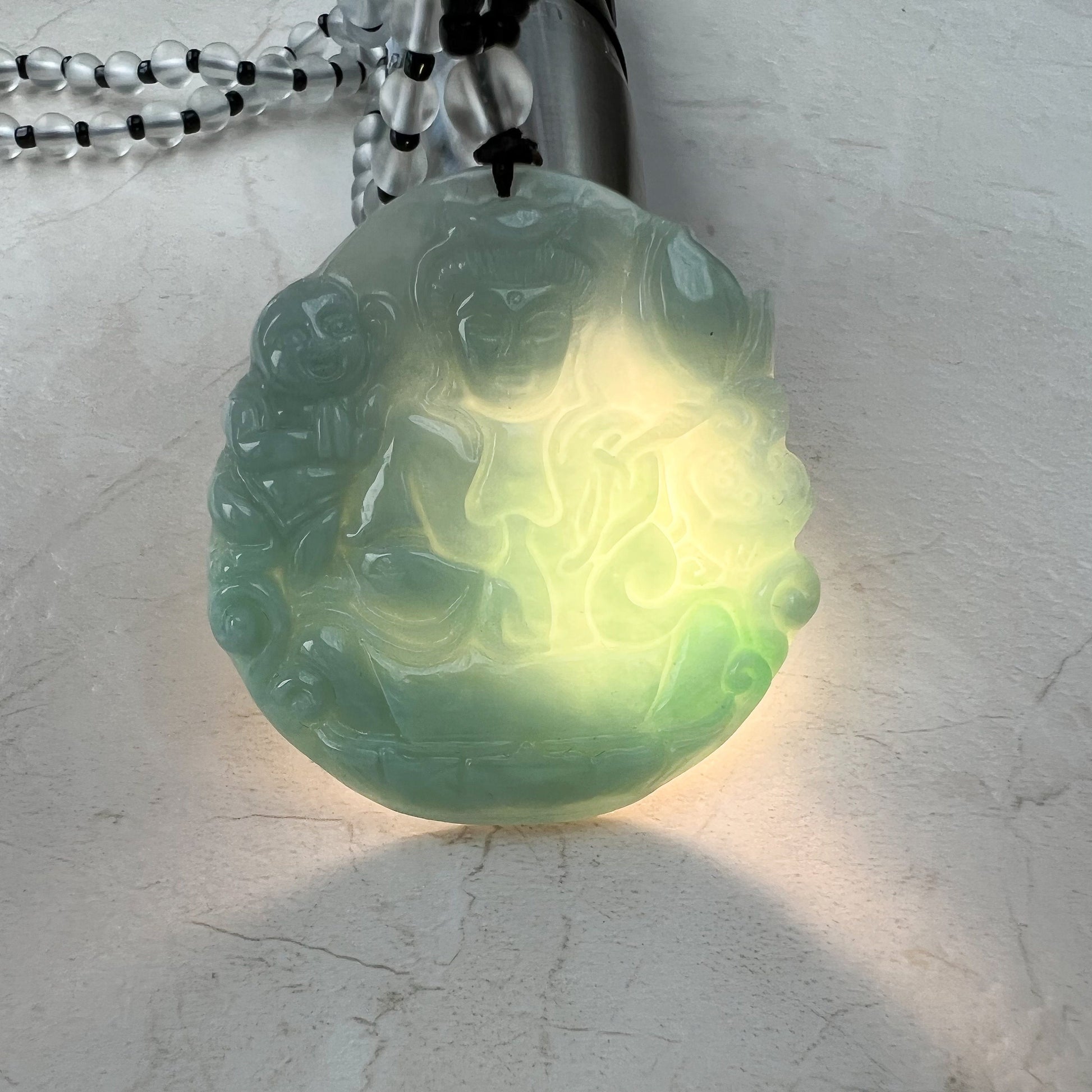 Jadeite Jade Guan Yin Fertility Goddess, Bringer of Children, Avalokiteshvara Pendant Necklace, Green, Kuan Yin, Song zi, YJ-0921-0172411 - AriaDesignCollection