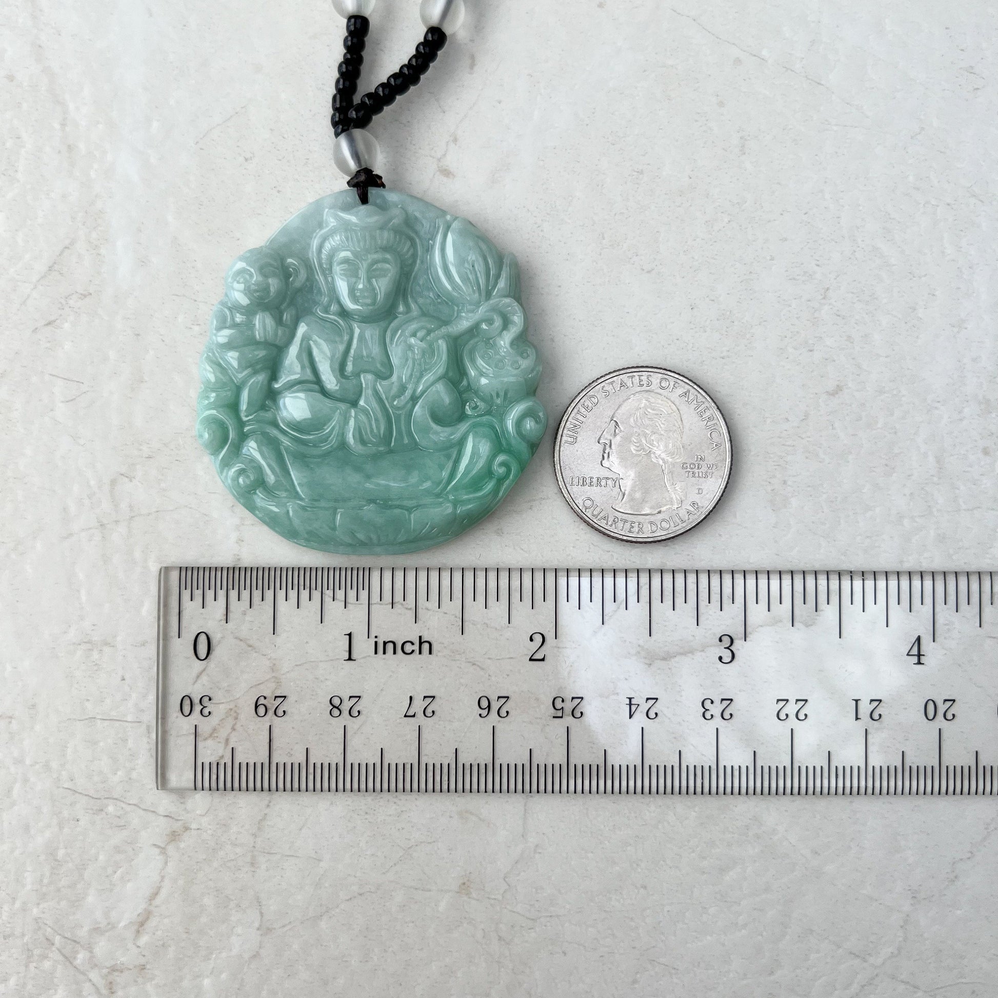 Jadeite Jade Guan Yin Fertility Goddess, Bringer of Children, Avalokiteshvara Pendant Necklace, Green, Kuan Yin, Song zi, YJ-0921-0172411 - AriaDesignCollection