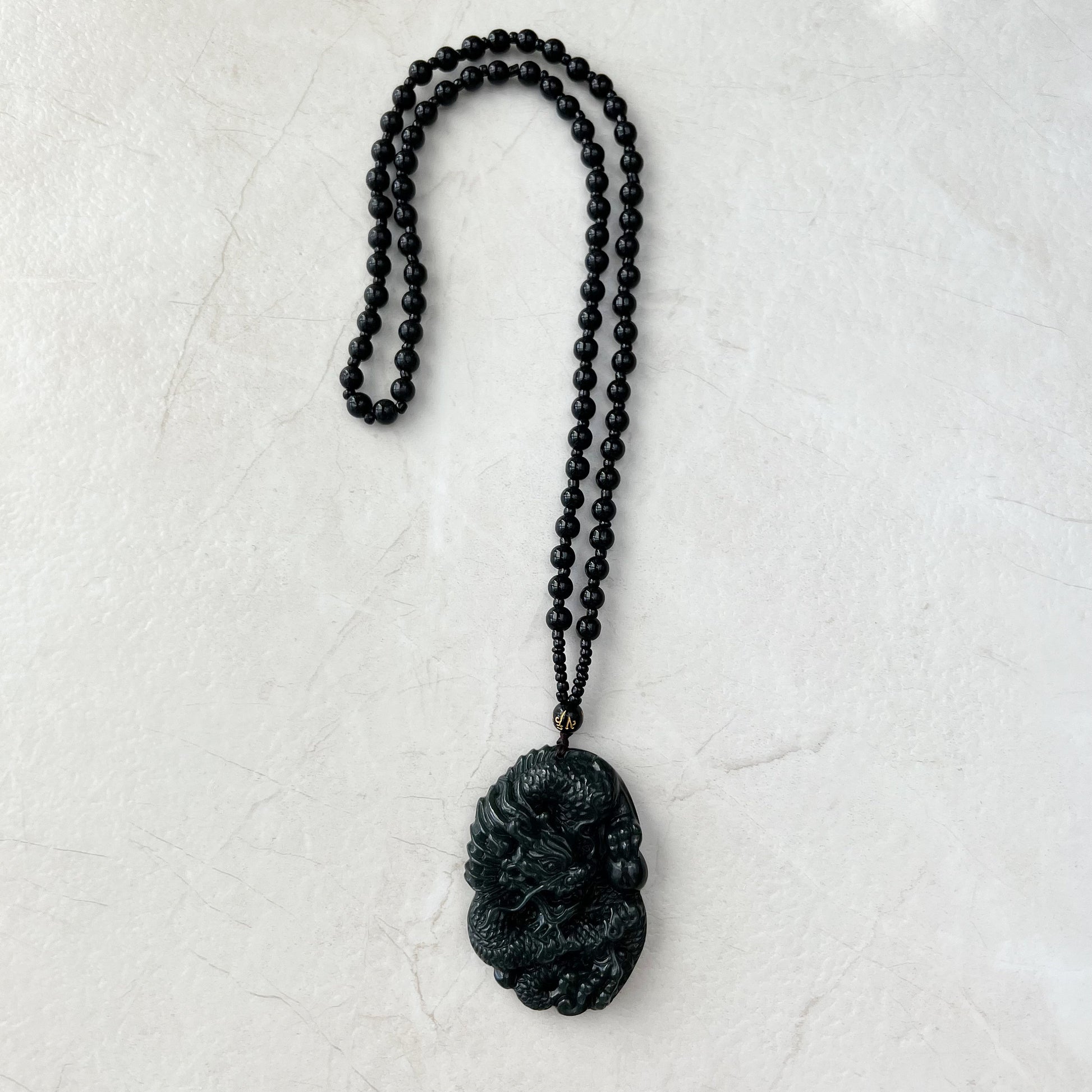 Dark Green, Black, Nephrite Jade Dragon Hand Carved Necklace, DP-0921-1645916806 - AriaDesignCollection