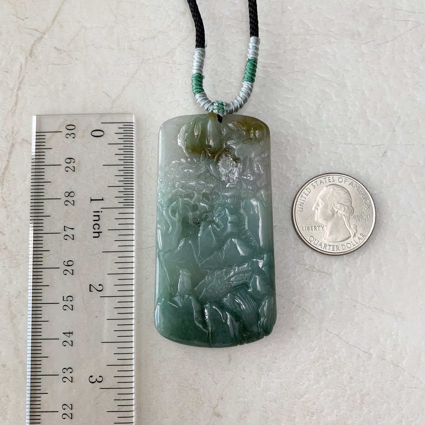Jadeite Jade Landscape Tree Mountain Forest River Scenery Hand Carved Pendant Necklace, YJ-0921-0132577 - AriaDesignCollection