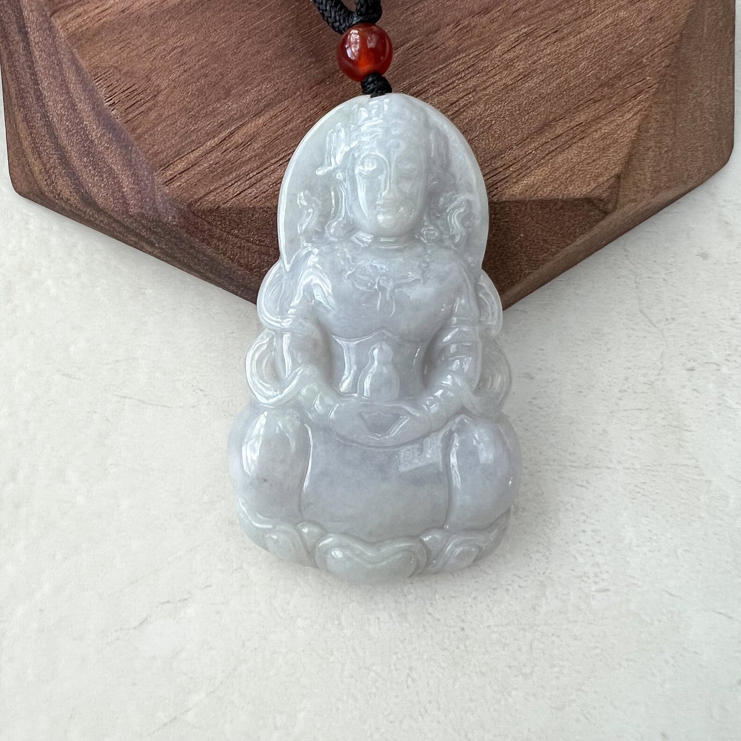 Jadeite Jade Guan Yin Avalokiteshvara, Light Purple Gray, Carved Pendant Necklace, YJ-0921-0170714 - AriaDesignCollection