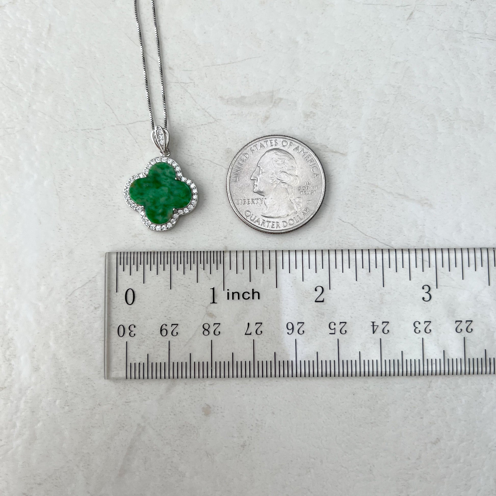 Four Leaf Clover, Jadeite Jade, Sterling Silver, Minimalist Pendant Hand Carved Necklace, TH-0921-TH0075336 - AriaDesignCollection