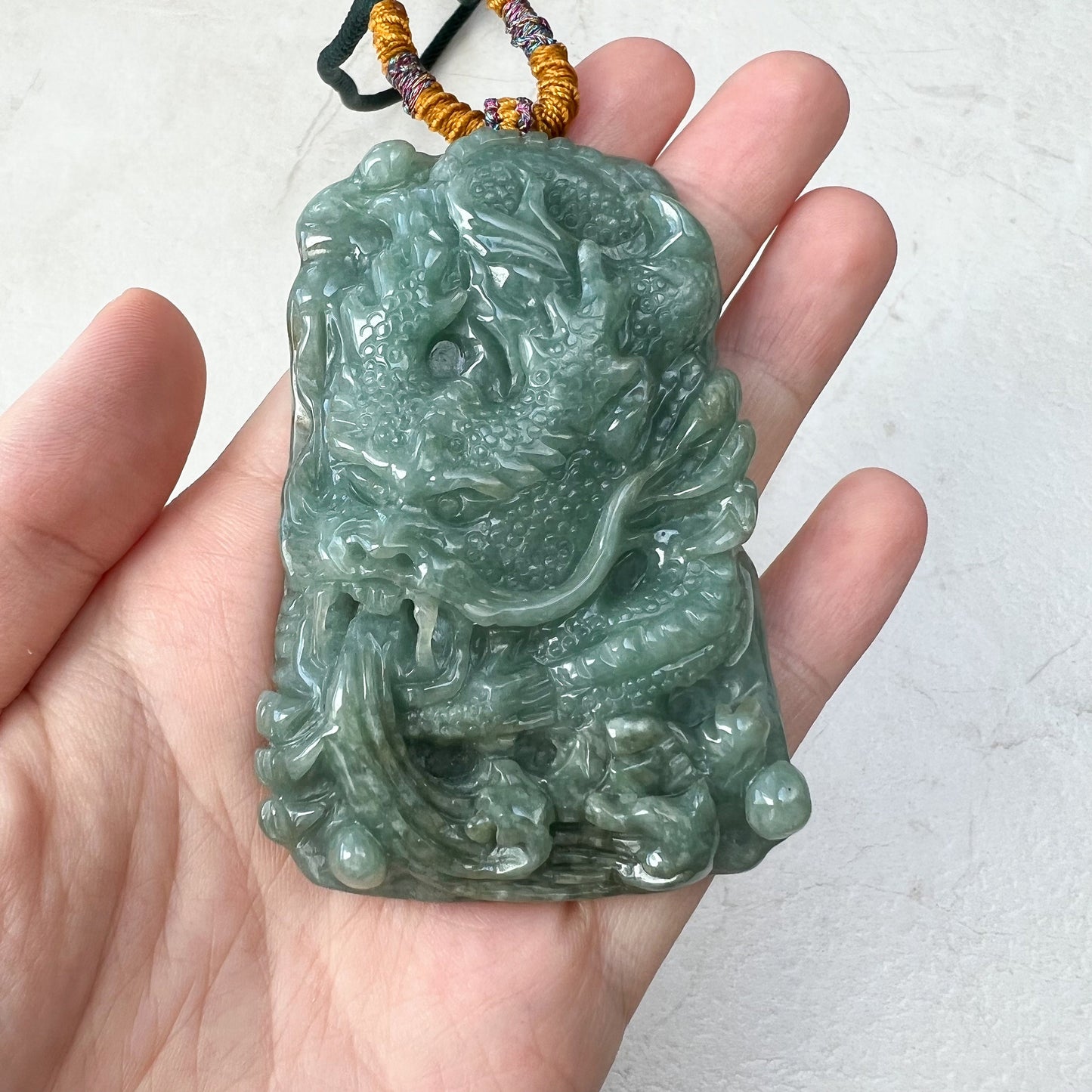 Large Dragon, Jadeite Jade, Green, Chinese Zodiac Hand Carved Pendant Necklace, YJ-0921-0061224 - AriaDesignCollection