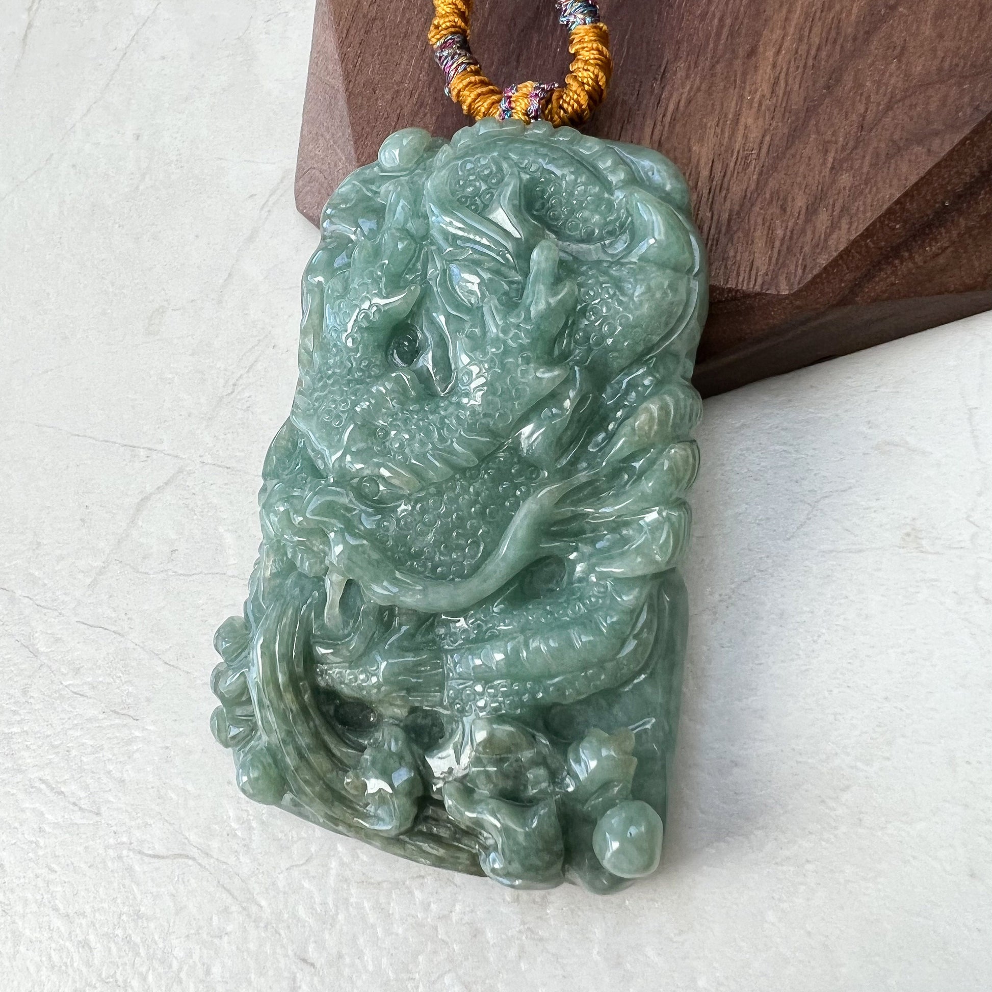 Large Dragon, Jadeite Jade, Green, Chinese Zodiac Hand Carved Pendant Necklace, YJ-0921-0061224 - AriaDesignCollection