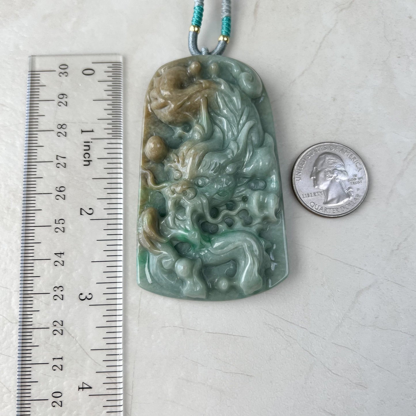 Large Jadeite Jade Dragon Chinese Zodiac Hand Carved Pendant Necklace, YJ-0921-0111276 - AriaDesignCollection