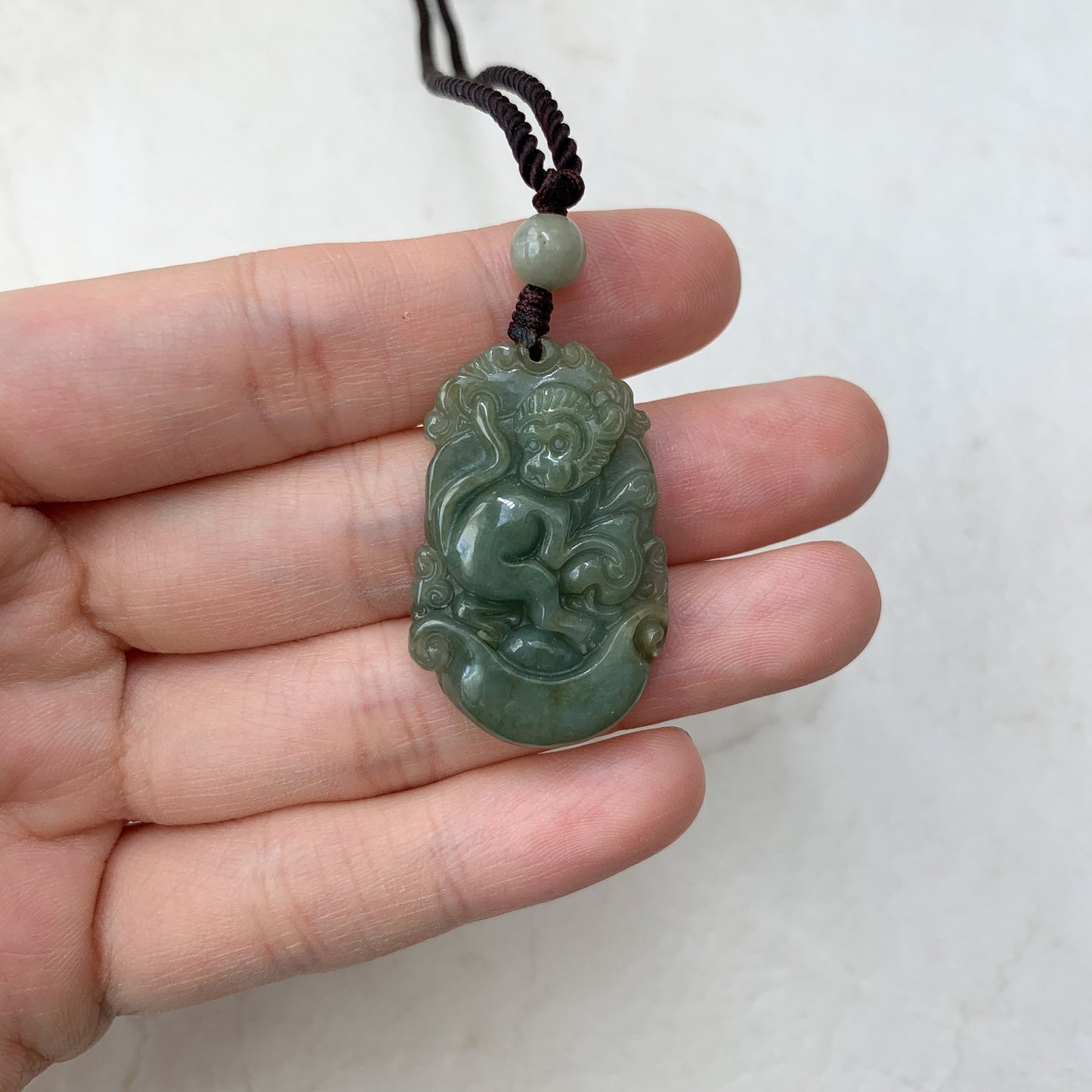 Jadeite Jade Monkey Chinese Zodiac Carved Pendant Necklace, YW-0321-1646080666 - AriaDesignCollection