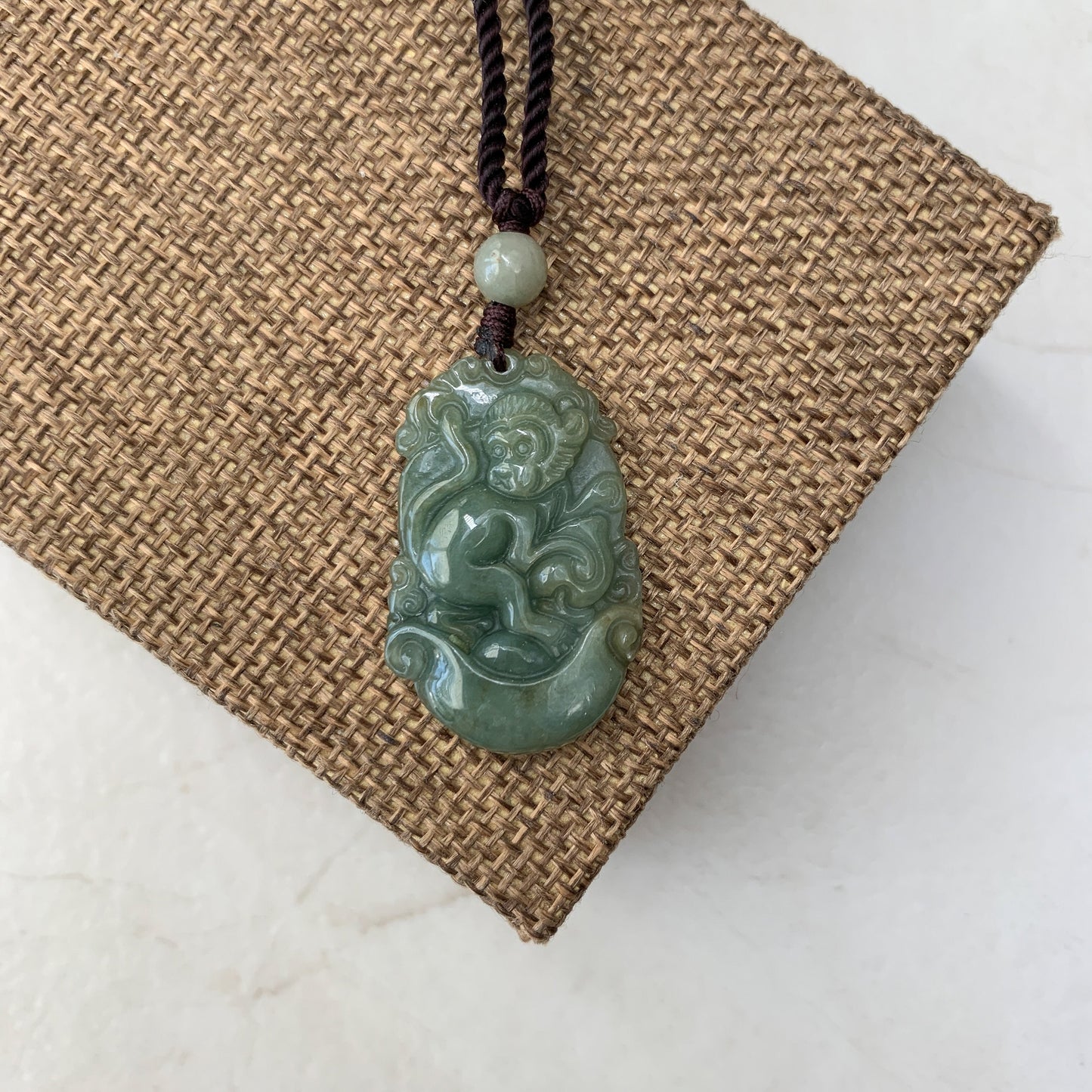 Jadeite Jade Monkey Chinese Zodiac Carved Pendant Necklace, YW-0321-1646080666 - AriaDesignCollection