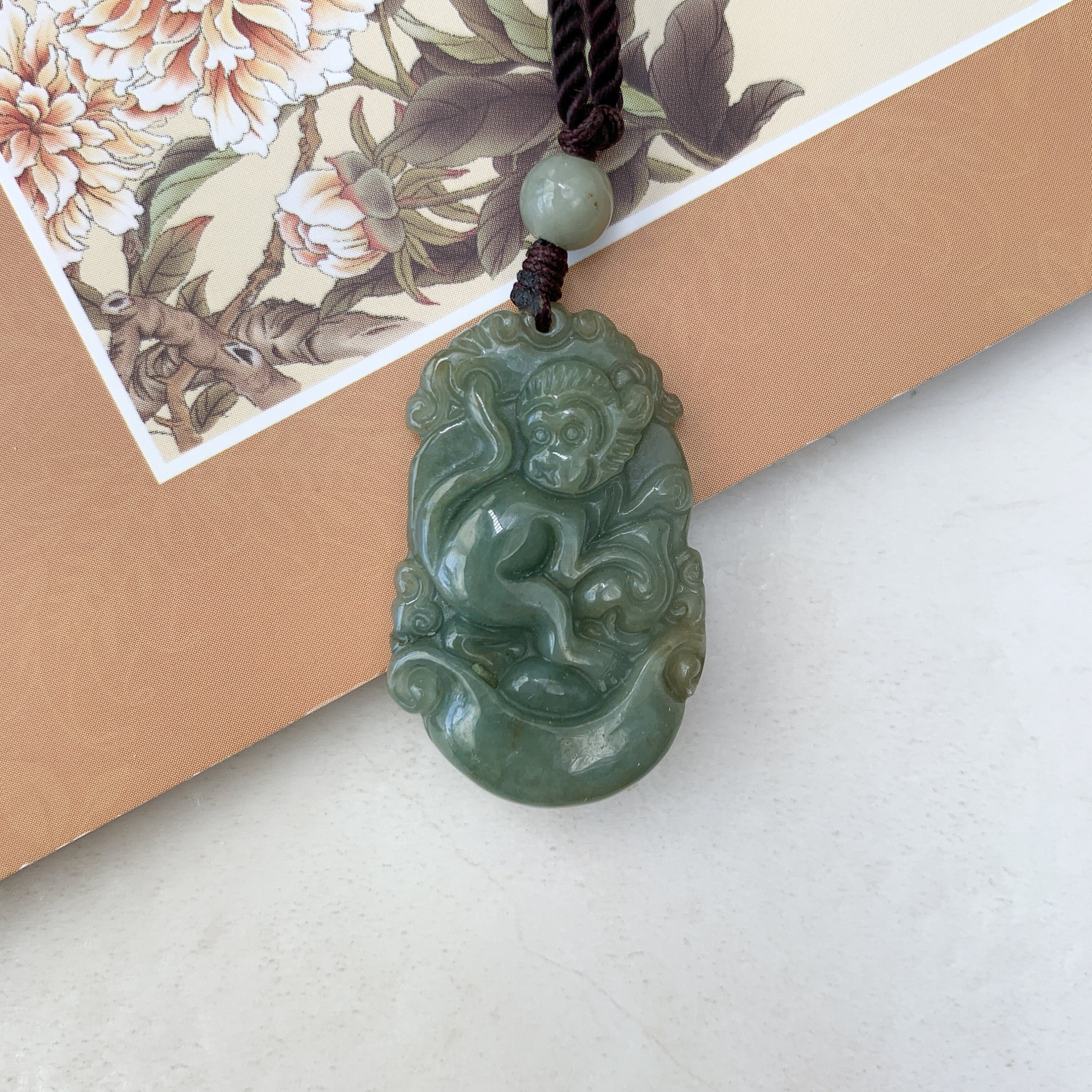 Jadeite Jade Monkey Chinese Zodiac Carved Pendant Necklace, YW-0321-16 ...