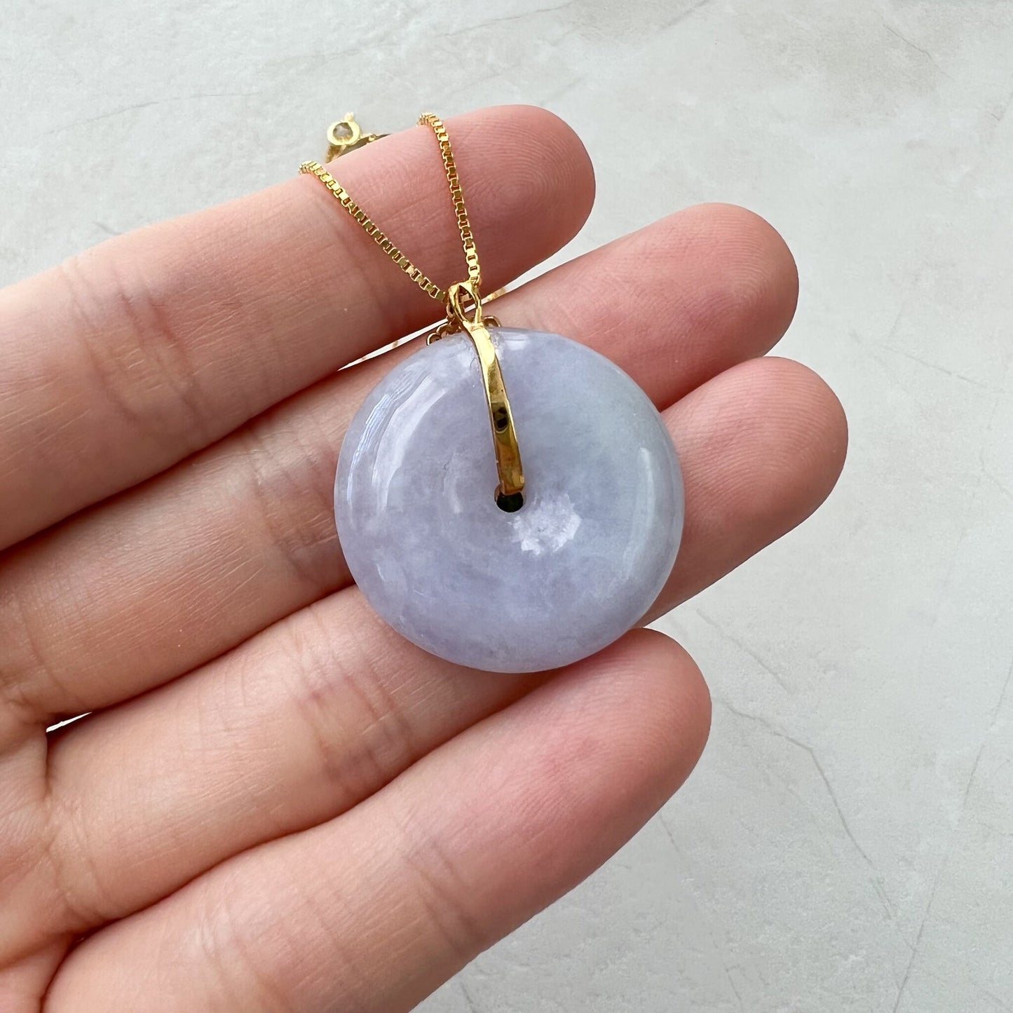 Purple Jade Donut, Jadeite Jade, 18K Gold Bail, Lavender, Pendant Necklace, QY-0921-DFZB39103 - AriaDesignCollection