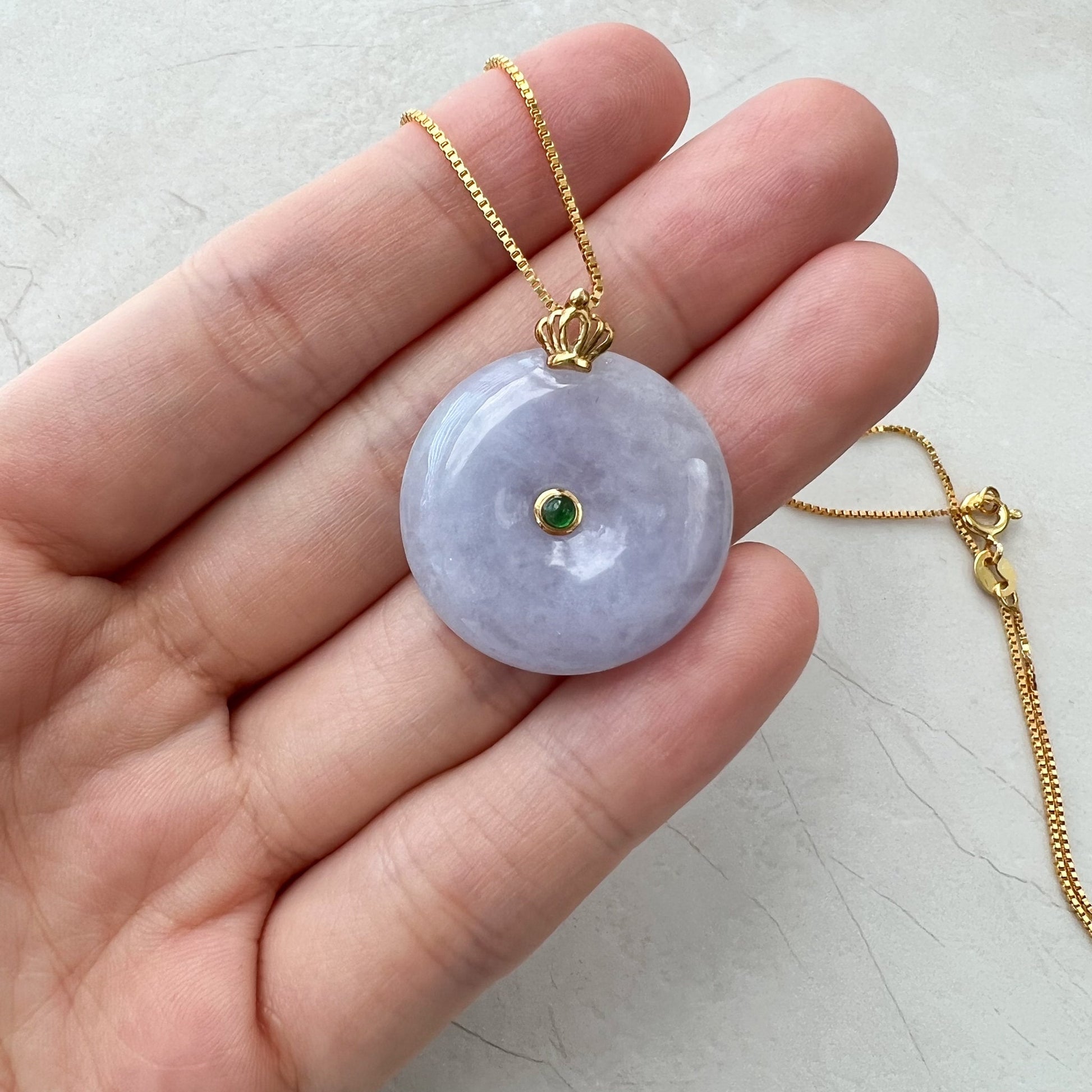 Purple Jade Donut, Jadeite Jade, 18K Gold Bail, Lavender, Pendant Necklace, QY-0921-DFZB39103 - AriaDesignCollection