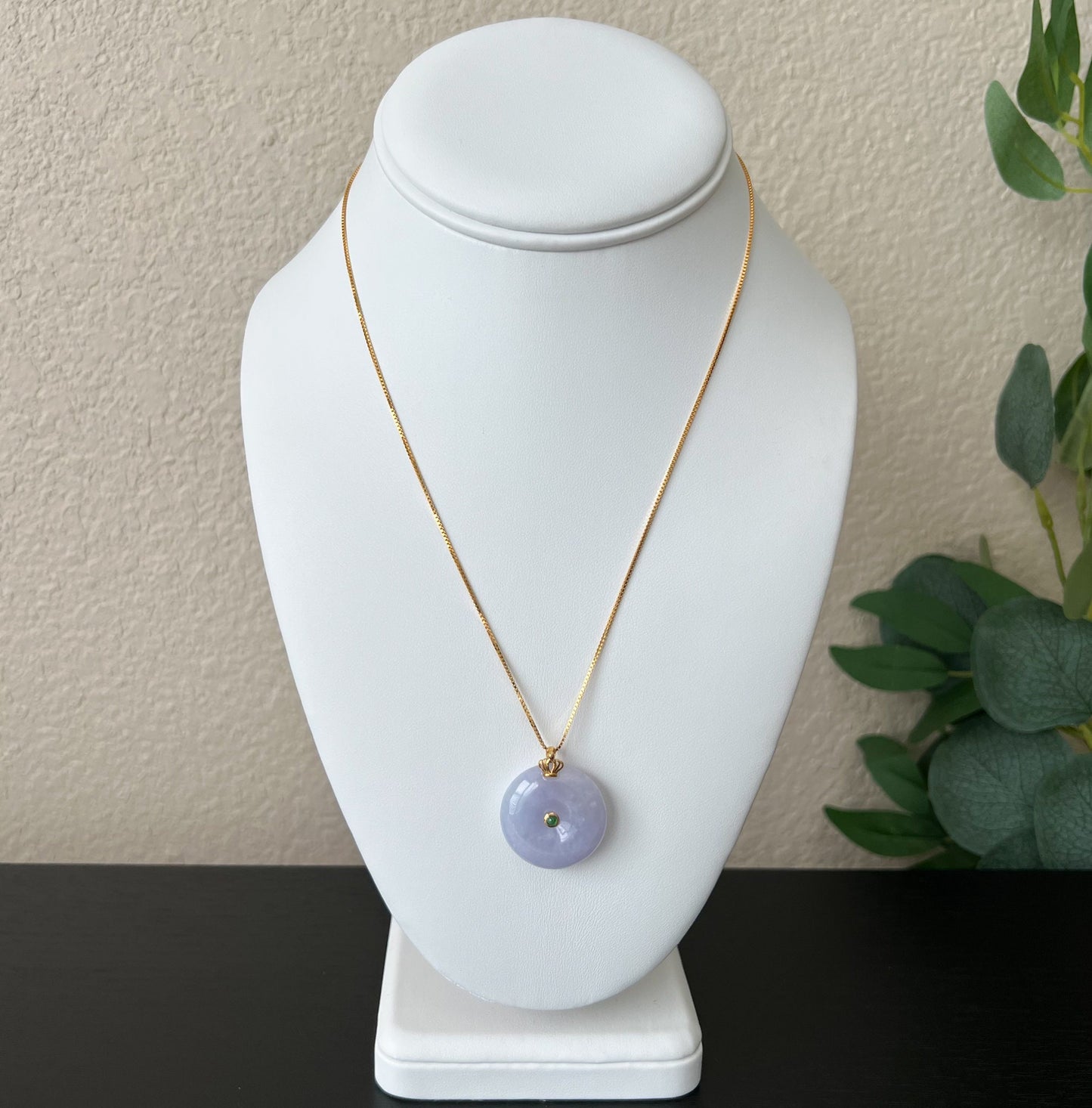 Purple Jade Donut, Jadeite Jade, 18K Gold Bail, Lavender, Pendant Necklace, QY-0921-DFZB39103 - AriaDesignCollection