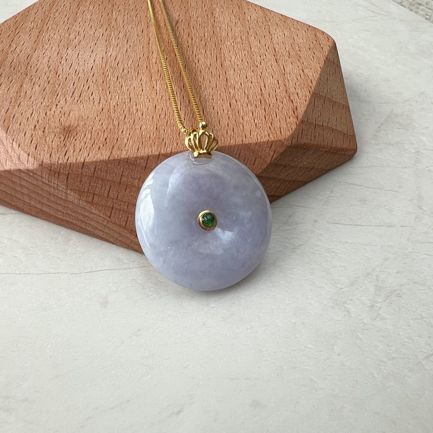 Purple Jade Donut, Jadeite Jade, 18K Gold Bail, Lavender, Pendant Necklace, QY-0921-DFZB39103 - AriaDesignCollection