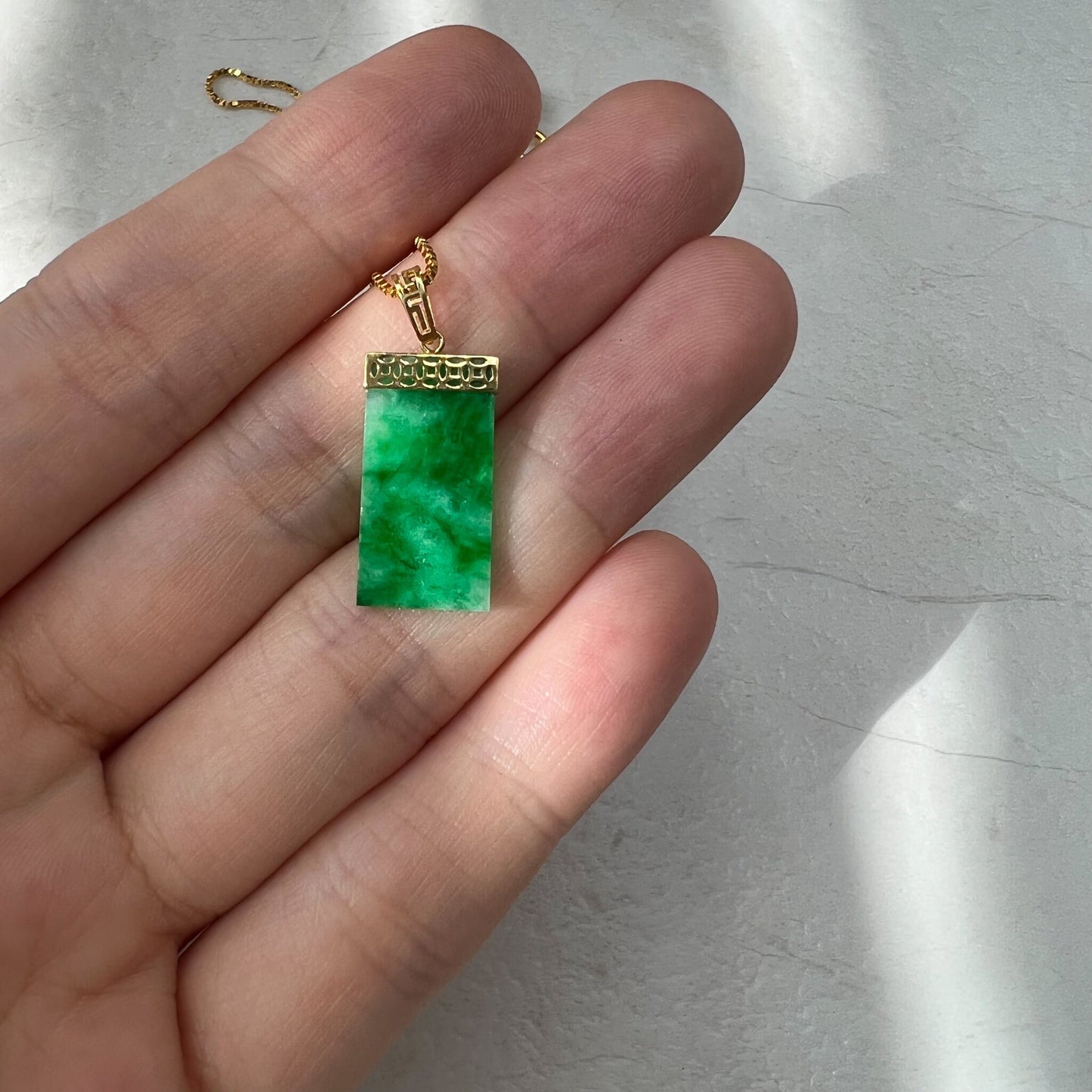 Small Green Jade Column Pendant, Jadeite Jade, 18K Gold Bail, Dainty Pendant Necklace, FSX-0621-1646839089 - AriaDesignCollection