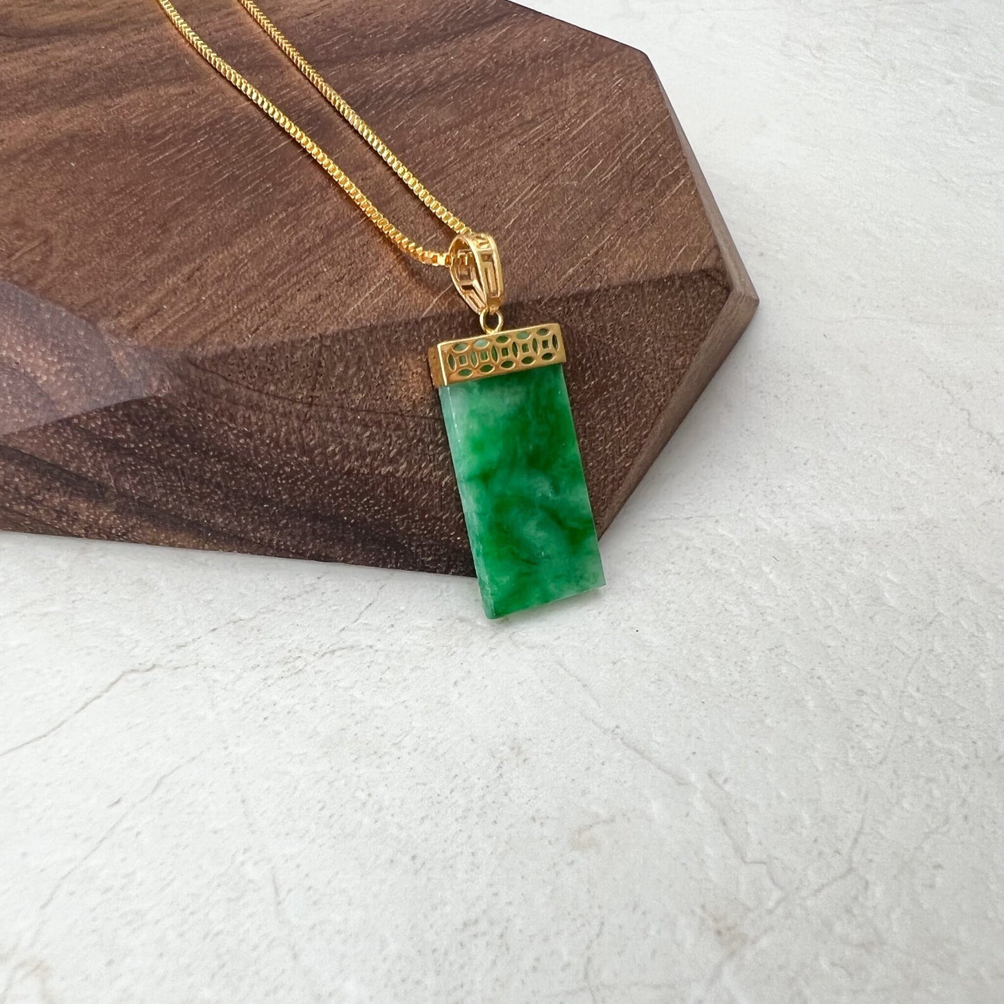 Small Green Jade Column Pendant, Jadeite Jade, 18K Gold Bail, Dainty Pendant Necklace, FSX-0621-1646839089 - AriaDesignCollection