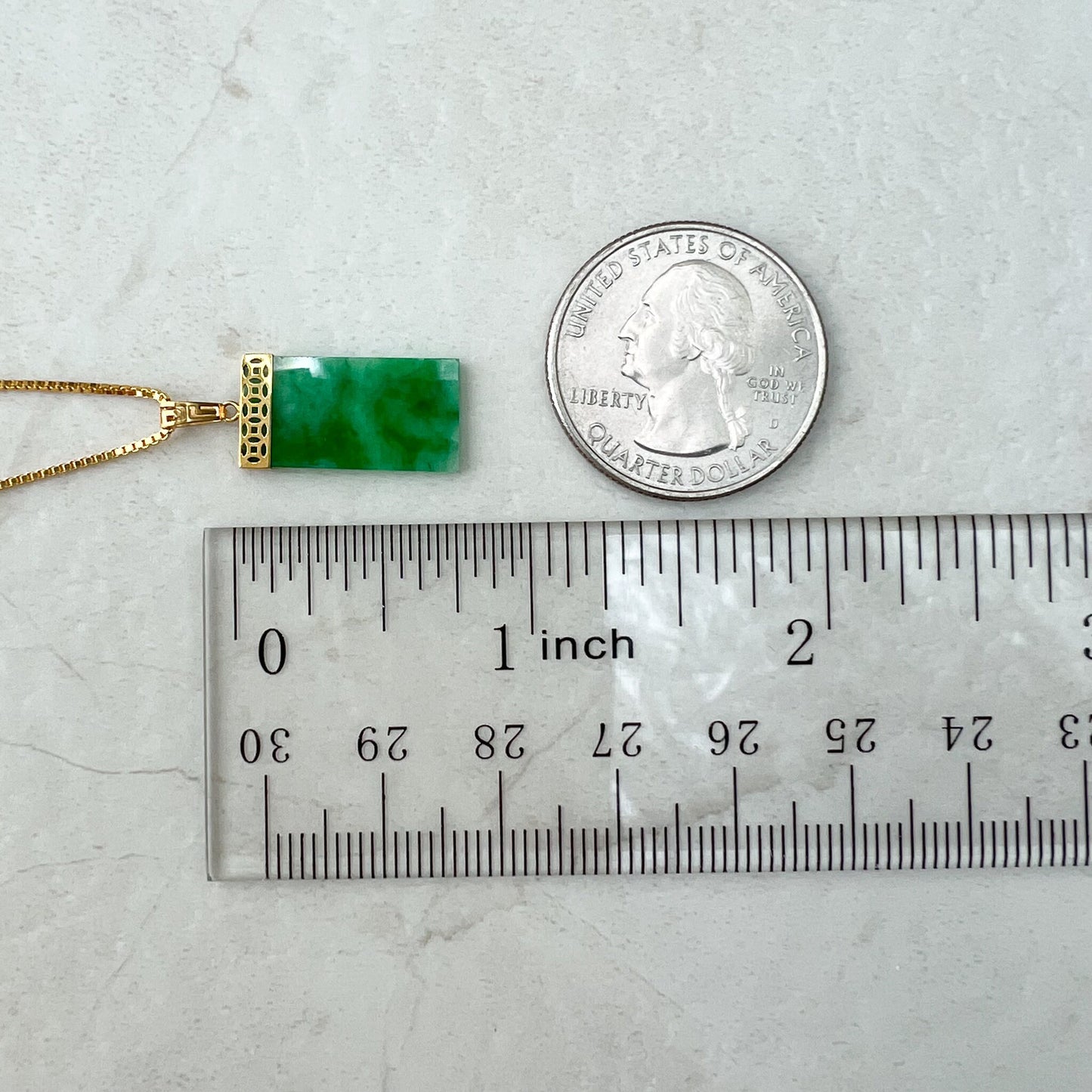 Small Green Jade Column Pendant, Jadeite Jade, 18K Gold Bail, Dainty Pendant Necklace, FSX-0621-1646839089 - AriaDesignCollection