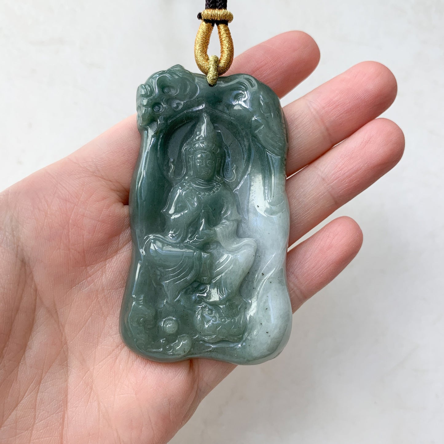 Jadeite Jade Guan Yin Avalokiteshvara Pendant Necklace, Hand Carved, Green Jade, Quan Am, Kuan Yin, YJ-0921-0179949 - AriaDesignCollection
