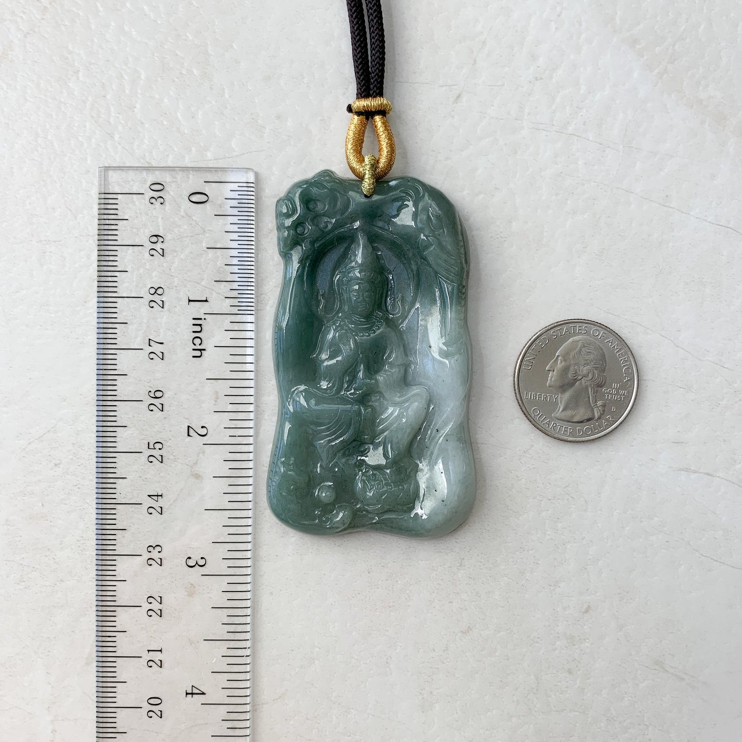 Jadeite Jade Guan Yin Avalokiteshvara Pendant Necklace, Hand Carved, Green Jade, Quan Am, Kuan Yin, YJ-0921-0179949 - AriaDesignCollection