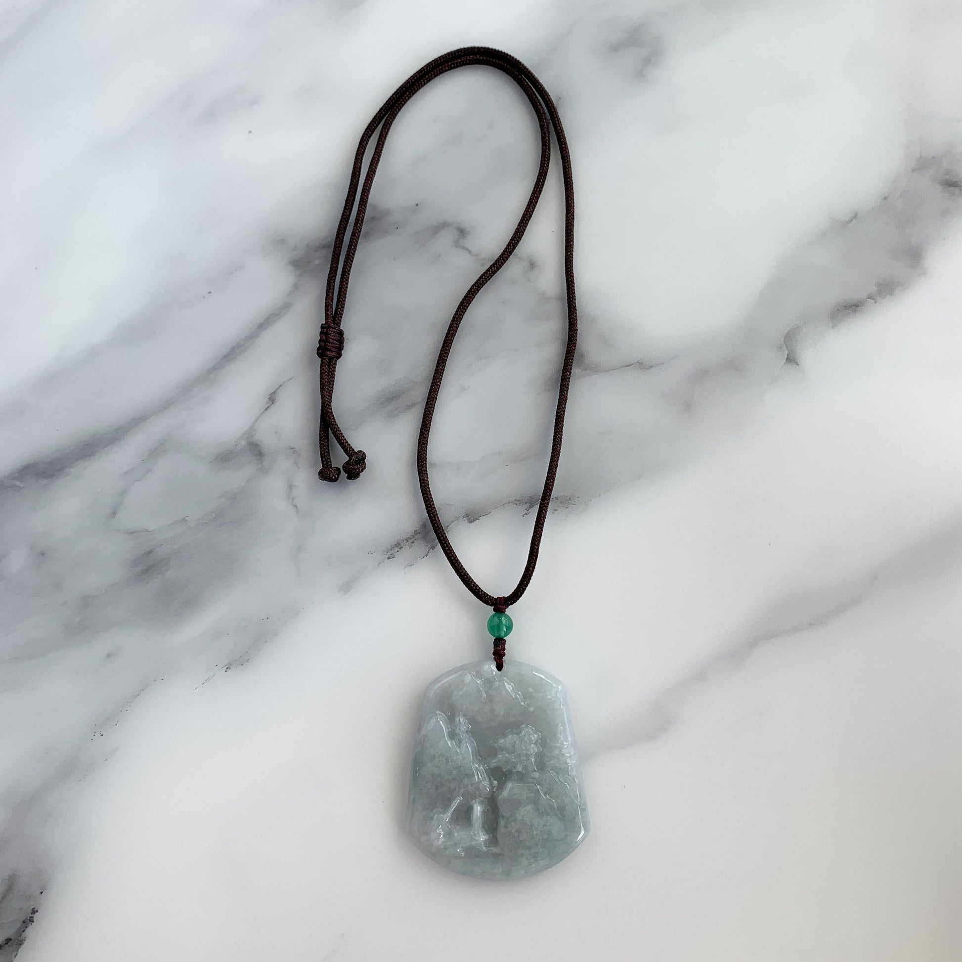 Jadeite Jade Landscape Mountain Forest River Scenery Hand Carved Pendant Necklace, YJ-0321-0342930-1 - AriaDesignCollection