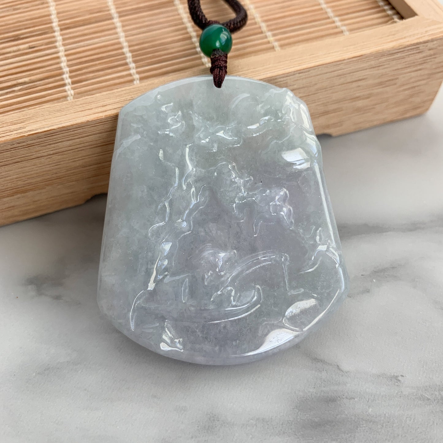 Jadeite Jade Landscape Mountain Forest River Scenery Hand Carved Pendant Necklace, YJ-0321-0342930-2 - AriaDesignCollection