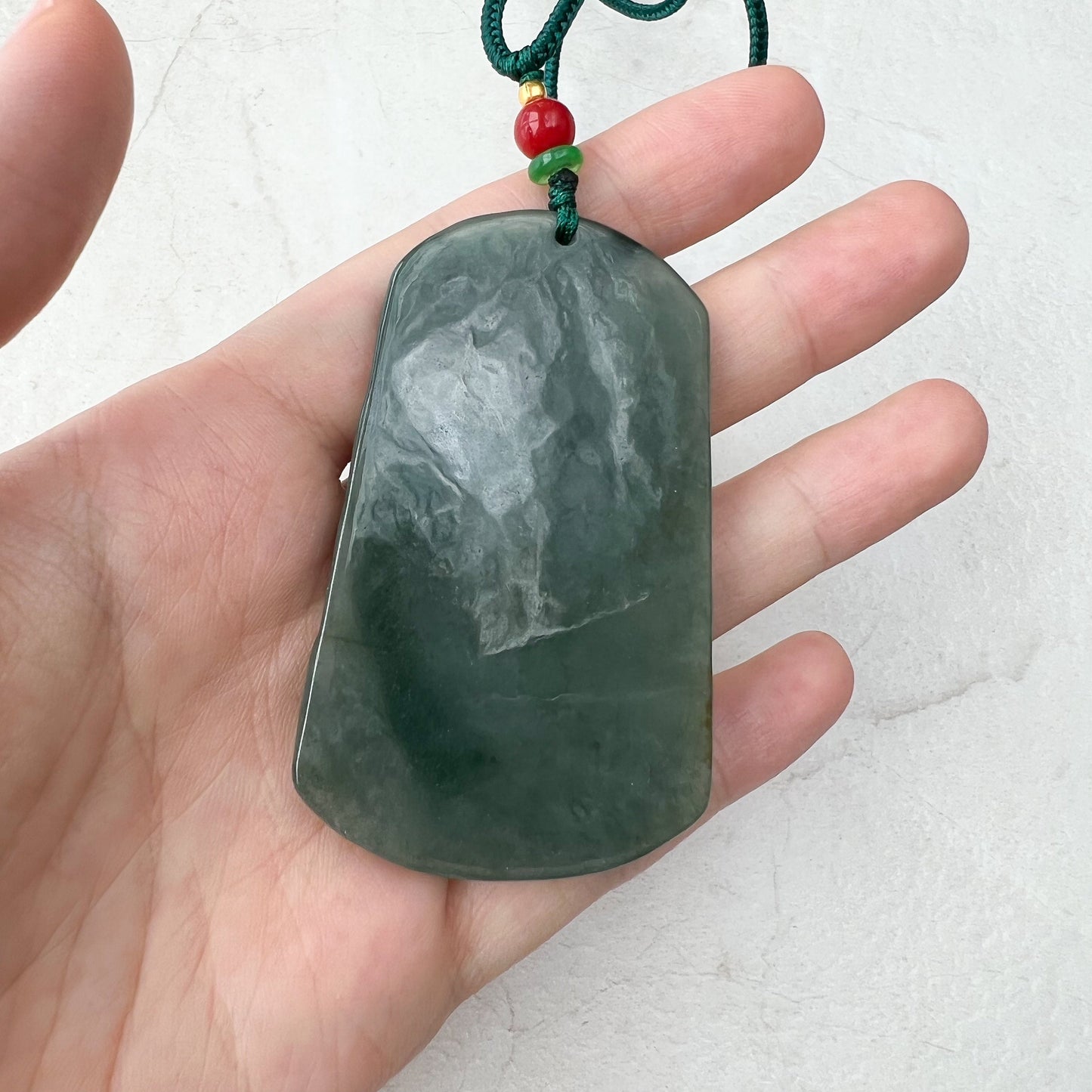 Jadeite Jade Landscape Mountain Forest River Scenery Hand Carved Pendant Necklace, YJ-0921-0127432 - AriaDesignCollection