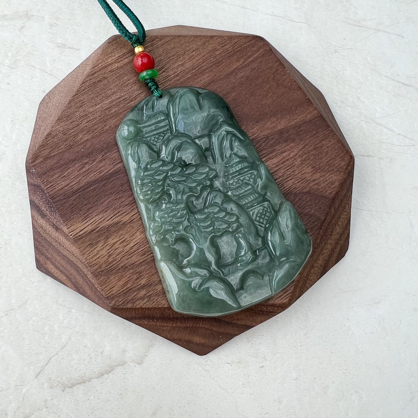 Jadeite Jade Landscape Mountain Forest River Scenery Hand Carved Pendant Necklace, YJ-0921-0127432 - AriaDesignCollection