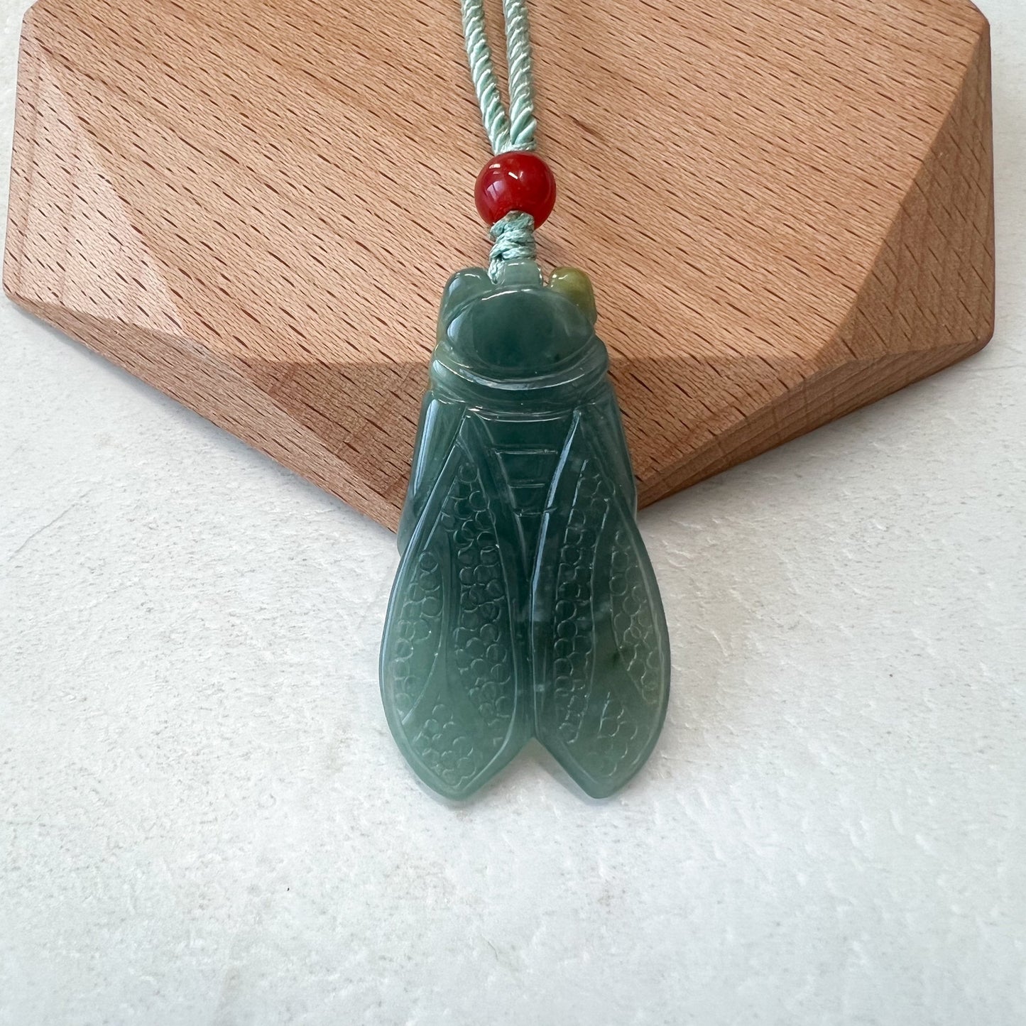 Green Blue Jadeite Jade Cicada Hand Carved Necklace, XFQ-0921-1647141532 - AriaDesignCollection