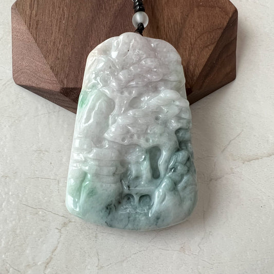 Large Tree Jade Pendant, Mountain Forest River Scenery, Hand Carved Pendant Necklace, YJ-0921-0127435 - AriaDesignCollection