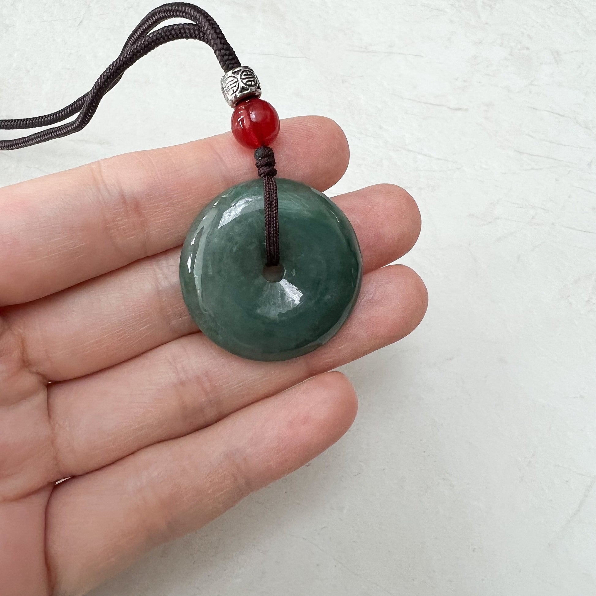 Jadeite Jade Green Circle Donut Carved Necklace, Ping An, Peace Pendant, YJ-0921-1645934255 - AriaDesignCollection