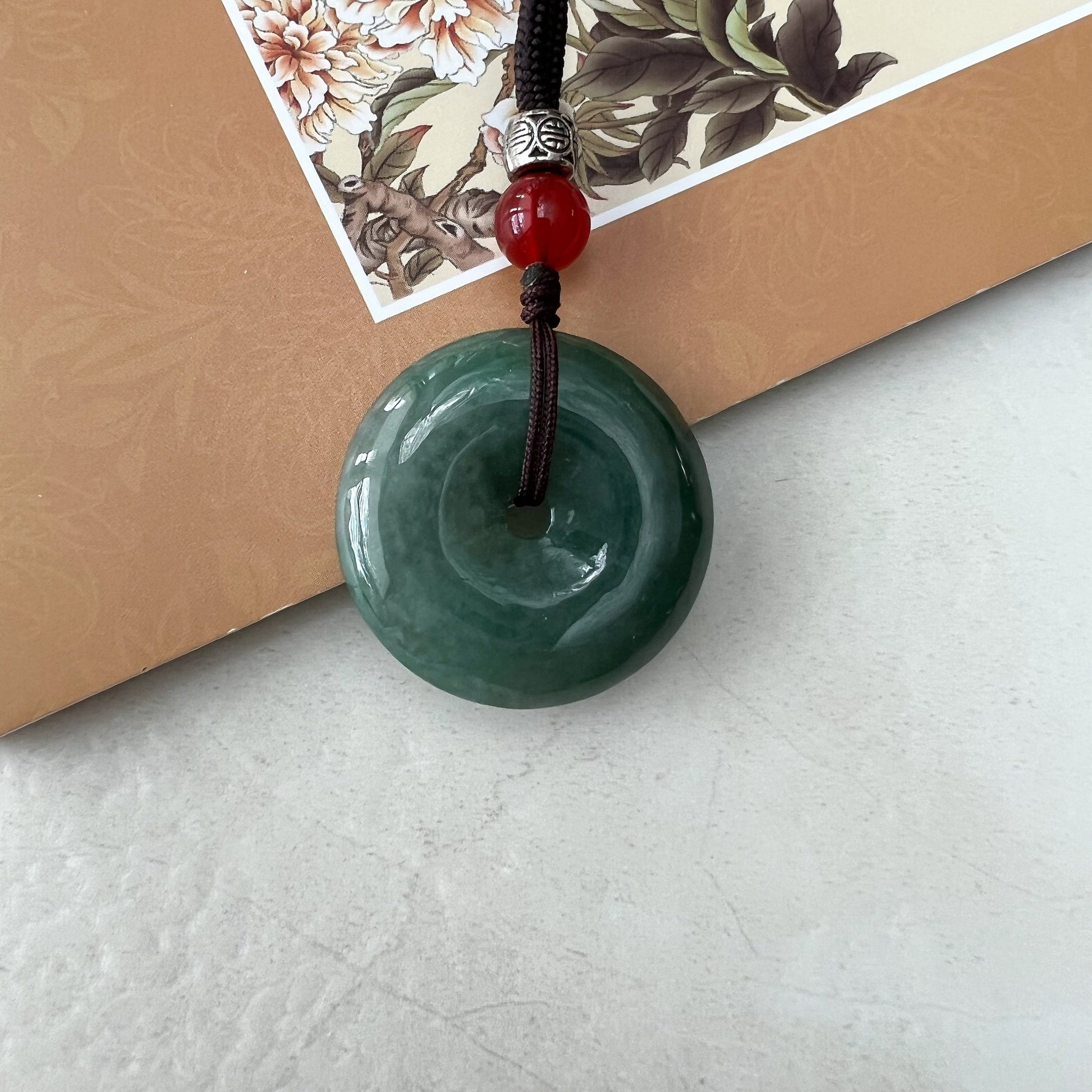 Jadeite Jade Green Circle Donut Carved Necklace, Ping An, Peace Pendant, YJ-0921-1645934255 - AriaDesignCollection