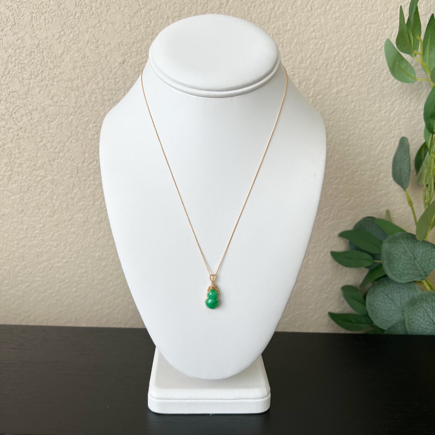 Jade Bottle Gourd, Jadeite Jade, 18K Gold Set, Calabash, Small and Dainty, Hand Carved Pendant Necklace, FSX-0921-1647126338 - AriaDesignCollection