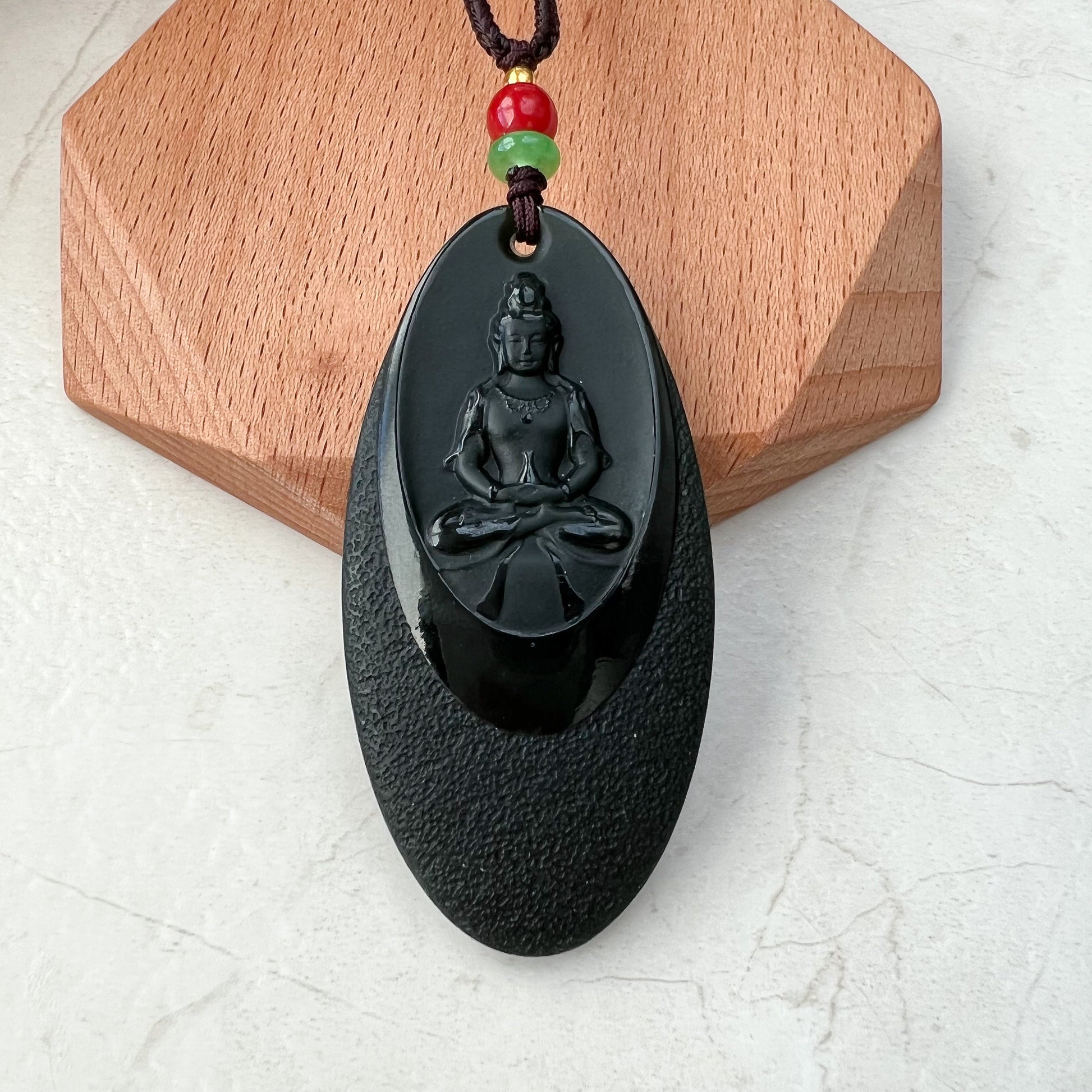 Black Nephrite Jade Guan Yin Necklace, Hand Carved, Pendant, RLXE-0921-1645917871 - AriaDesignCollection