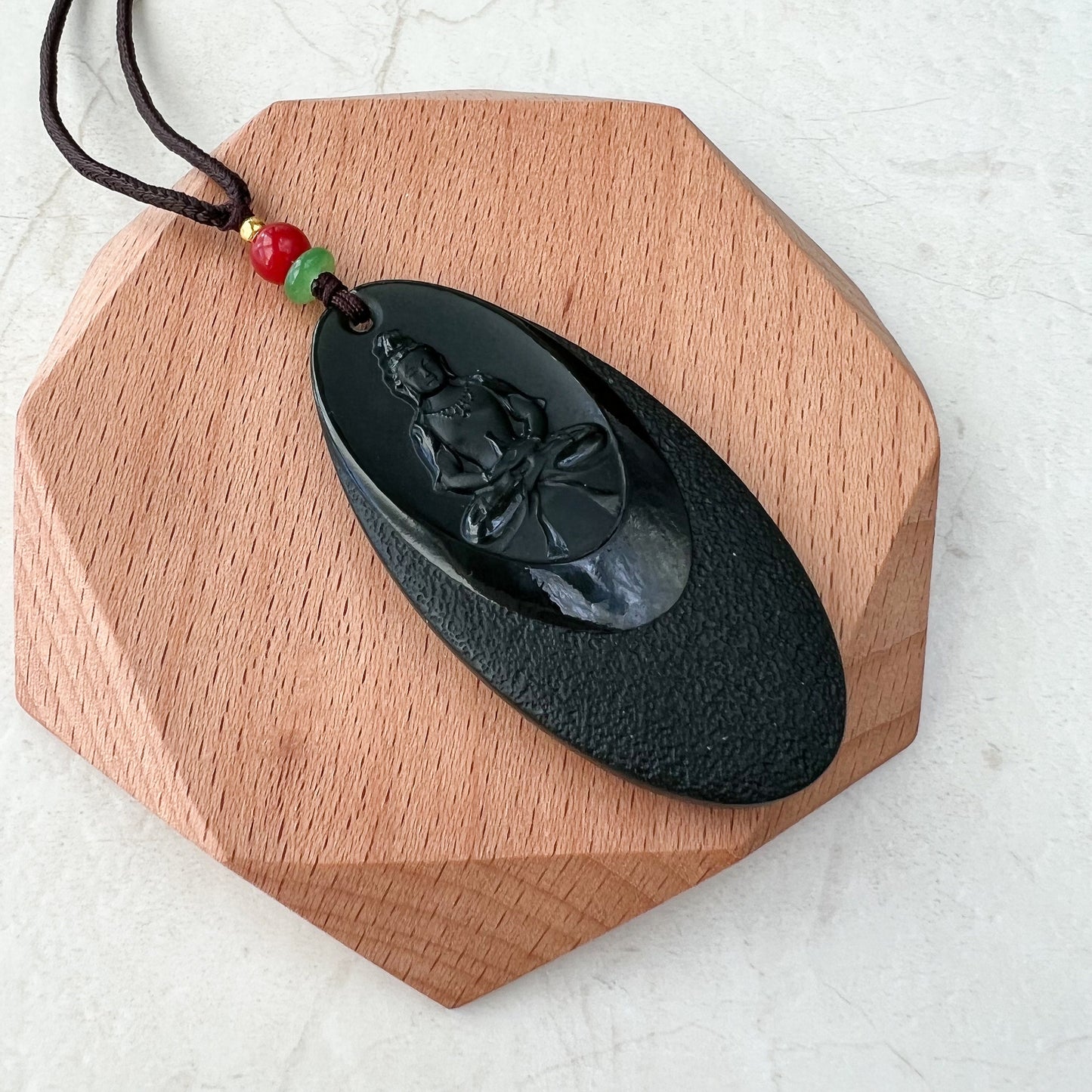 Black Nephrite Jade Guan Yin Necklace, Hand Carved, Pendant, RLXE-0921-1645917871 - AriaDesignCollection