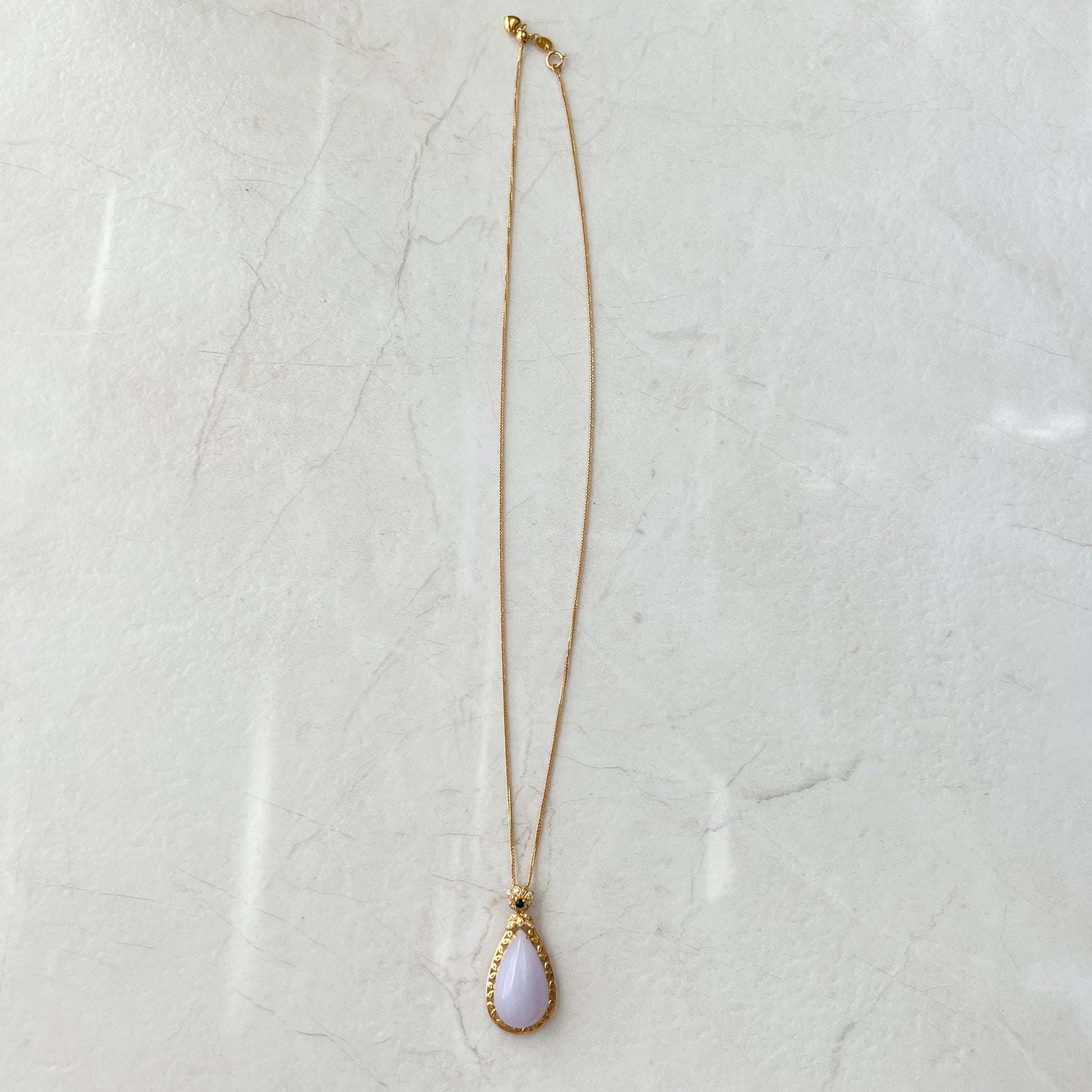 Purple Jade Teardrop Pendant, Jadeite Jade, 18K Gold, Lavender, Pendant Necklace, FSX-0921-DY21511 - AriaDesignCollection