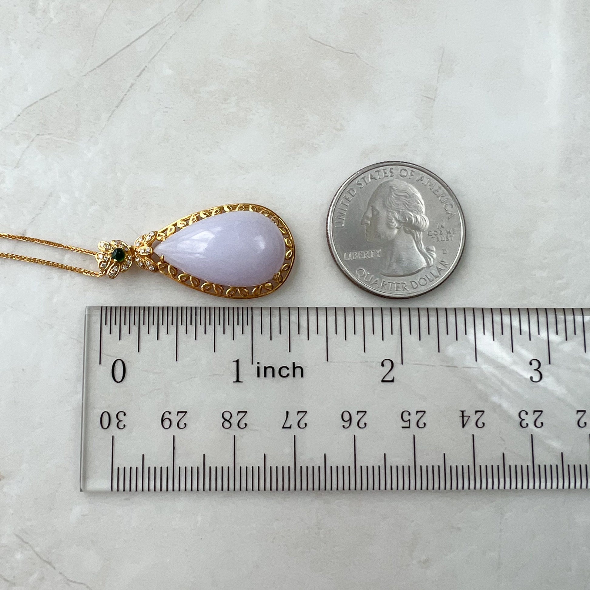 Purple Jade Teardrop Pendant, Jadeite Jade, 18K Gold, Lavender, Pendant Necklace, FSX-0921-DY21511 - AriaDesignCollection