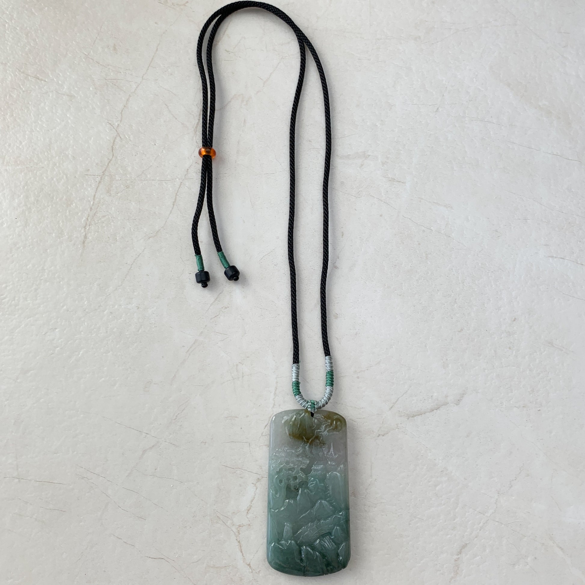 Jadeite Jade Landscape Tree Mountain Forest River Scenery Hand Carved Pendant Necklace, YJ-0921-0132577 - AriaDesignCollection