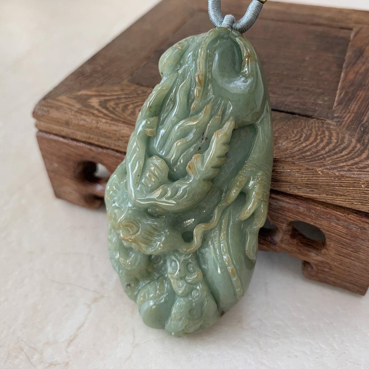 Large Jadeite Jade Dragon Chinese Zodiac Hand Carved Pendant Necklace, YJ-0921-0170704 - AriaDesignCollection