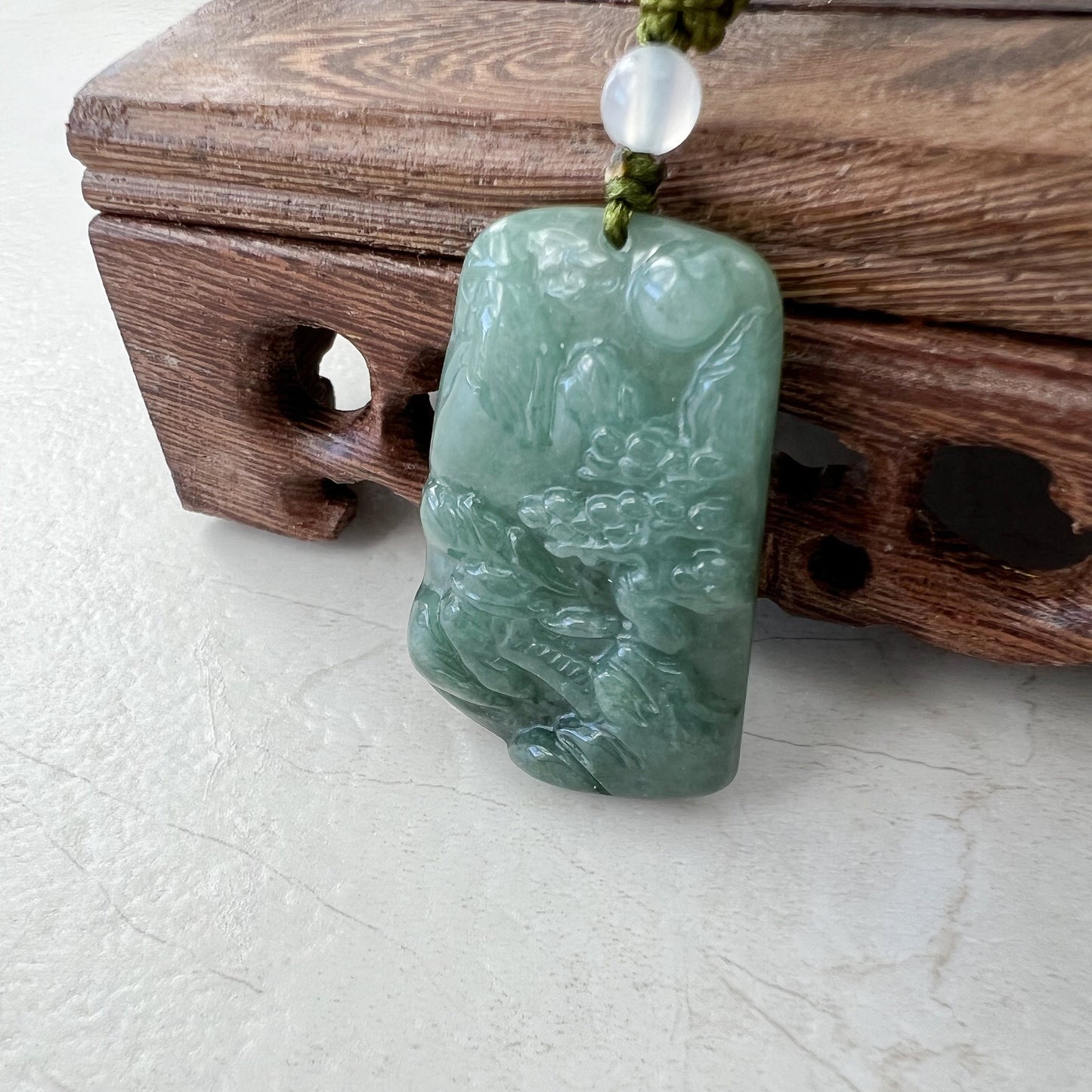 Jadeite Jade Landscape Mountain Forest River Scenery Hand Carved Pendant Necklace, SGDK-0921-1646244389 - AriaDesignCollection