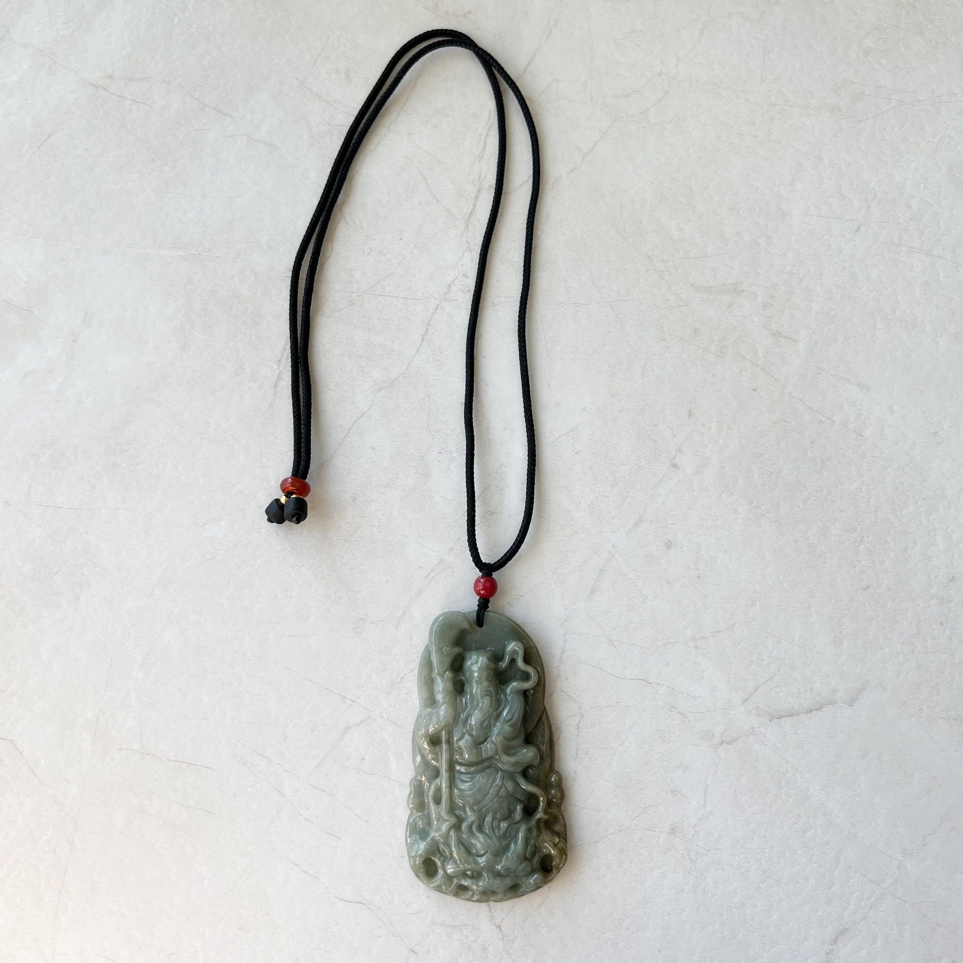 Guan Yu Guan Gong, Yellow and Green Jadeite Jade, God of Wealth and War, Hand Carved Pendant Necklace, YJ-1221-0134809 - AriaDesignCollection